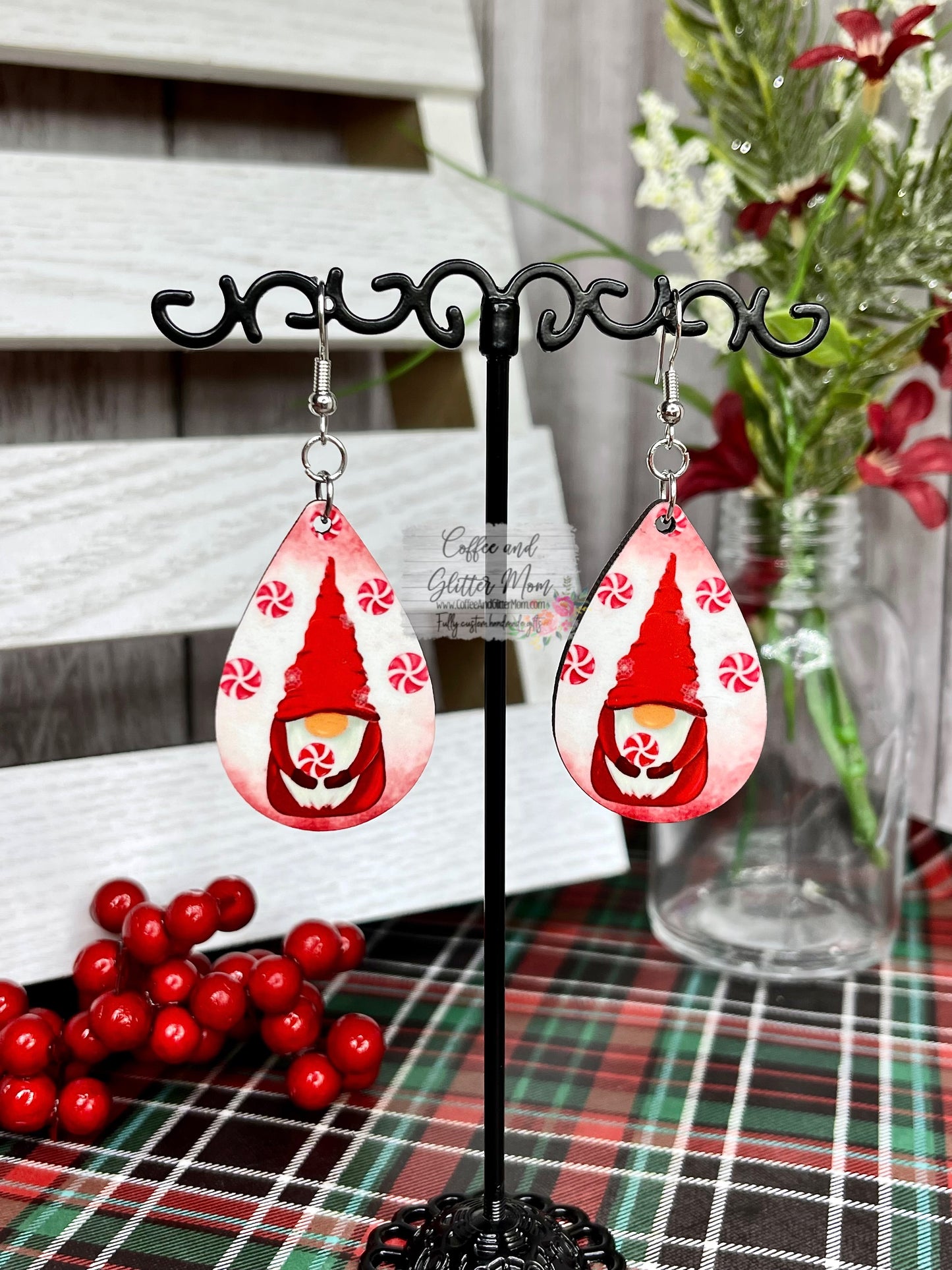 Peppermint Gnome Christmas Earrings