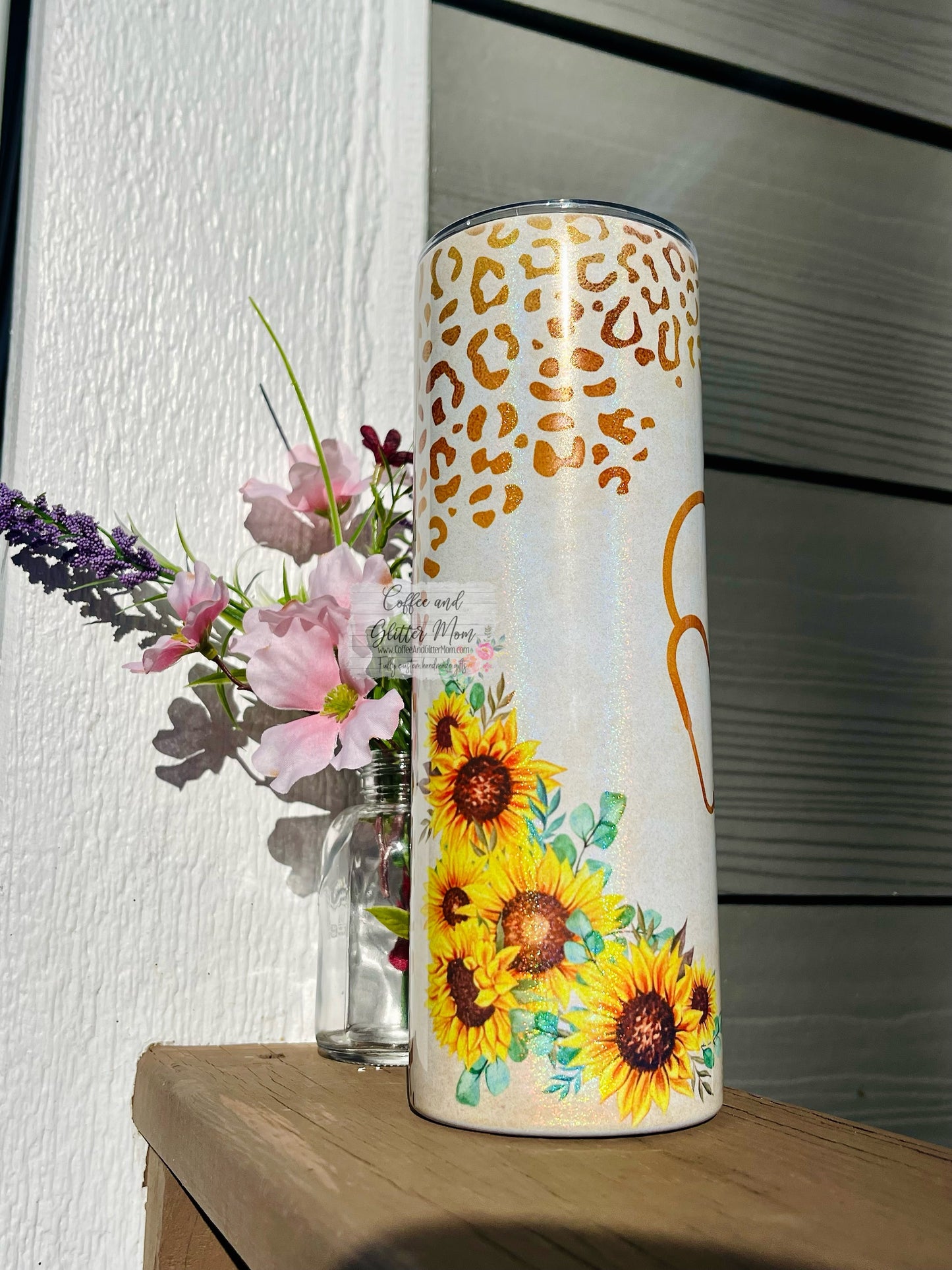 Sunflower Nurse Animal Print 20oz Holographic White Skinny Tumbler