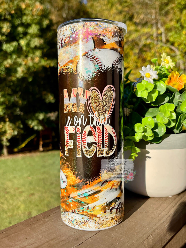 My Heart is on that Field Baseball 20oz Holographic Skinny Tumbler