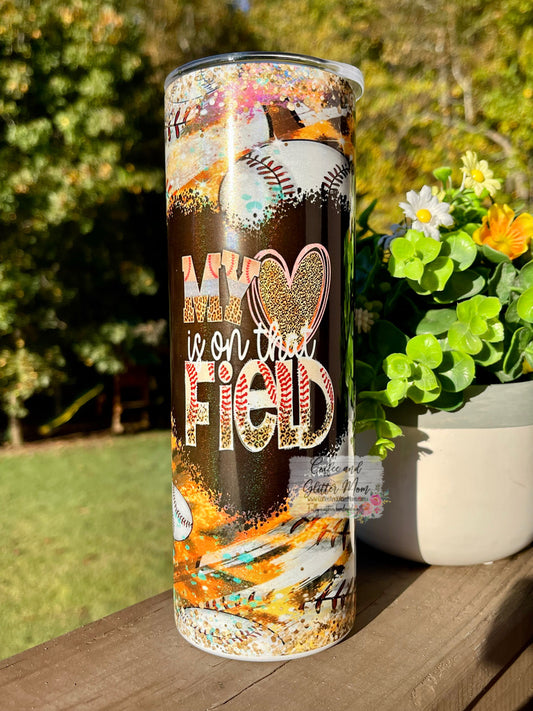 My Heart is on that Field Baseball 20oz Holographic Skinny Tumbler