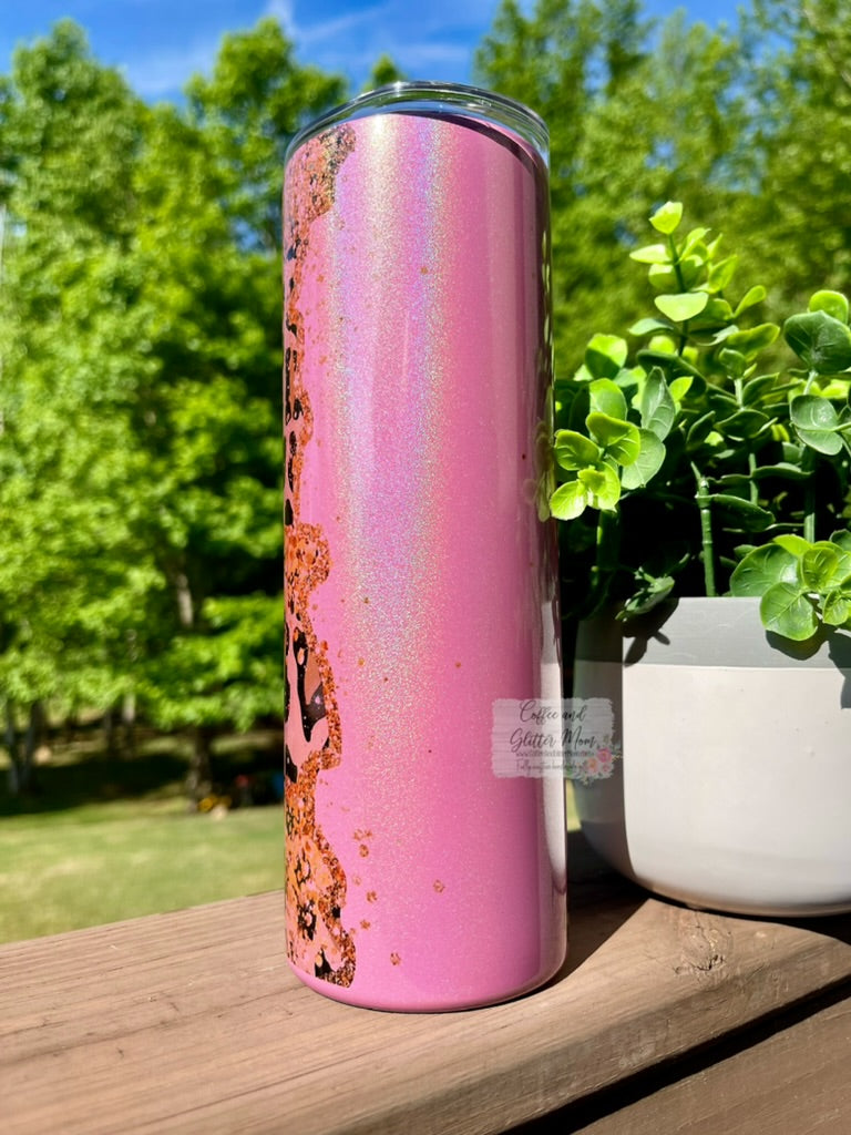 Golden Animal Print 20oz Pink Rainbow Skinny Tumbler