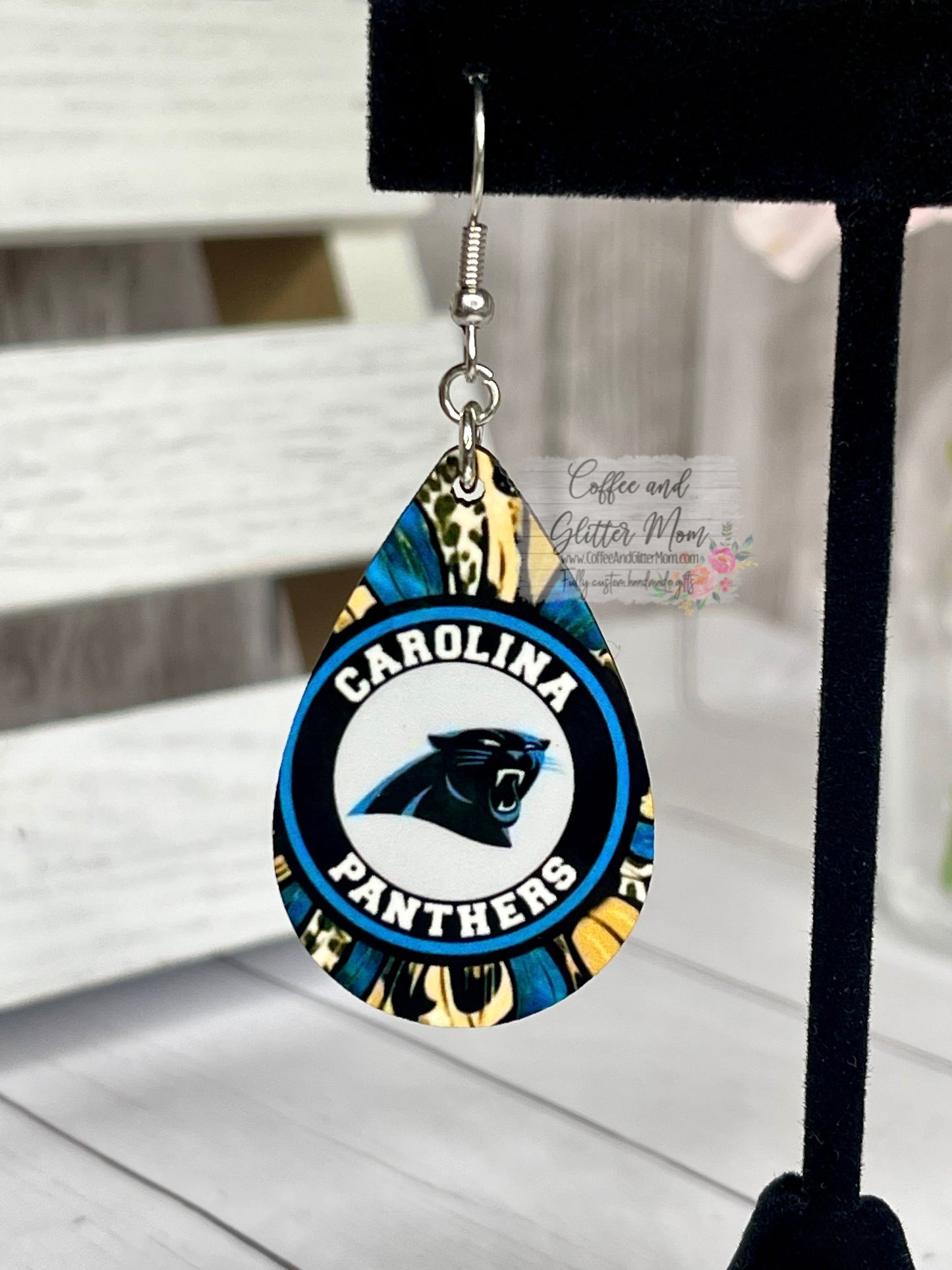 Panthers Football Flower Teardrop Earrings