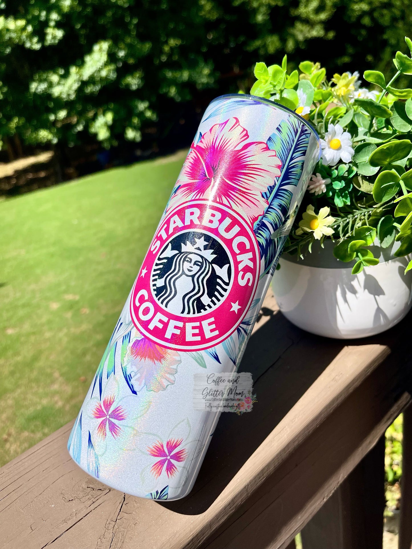 Starbucks Tropical Hibiscus 20oz White Rainbow Skinny Tumbler