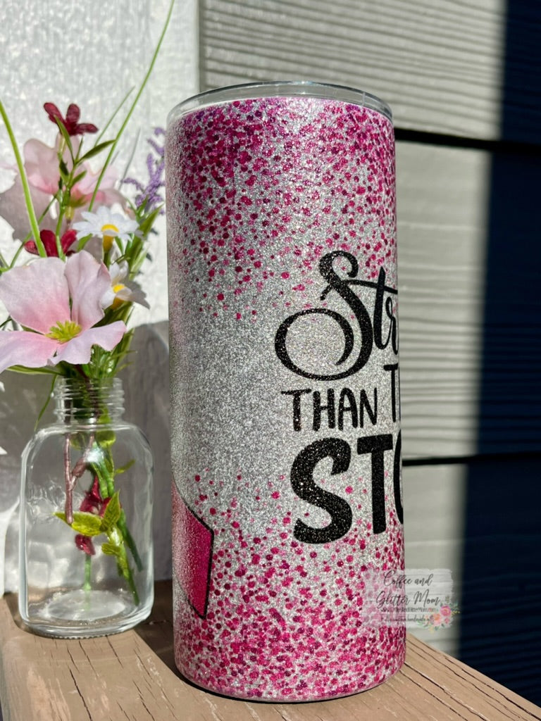 Stronger than the Storm 15oz Silver Glitter Skinny Tumbler
