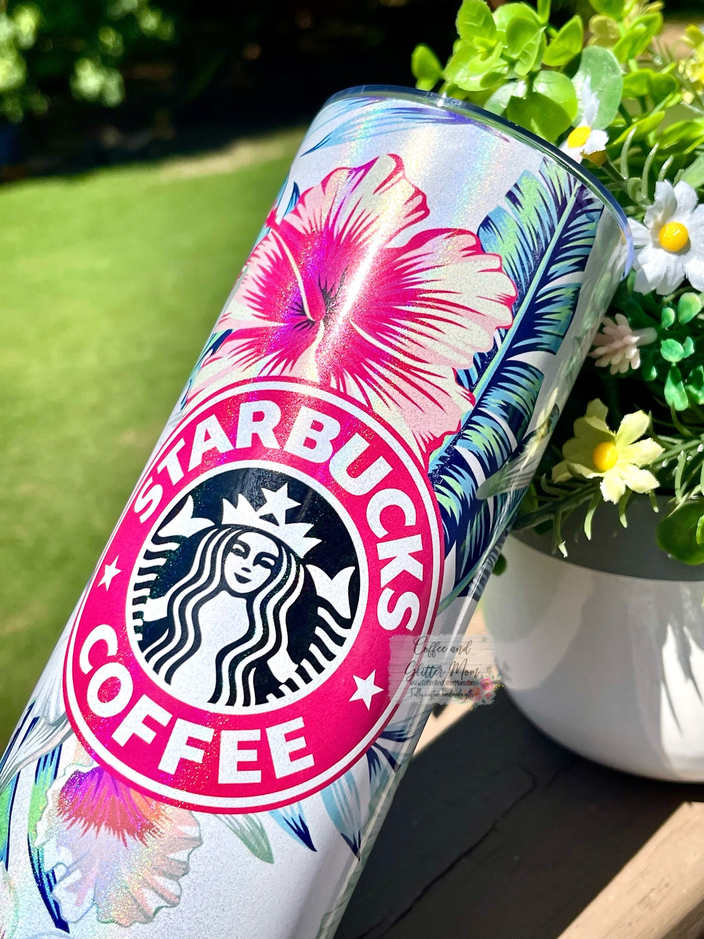 Starbucks Tropical Hibiscus 20oz White Rainbow Skinny Tumbler