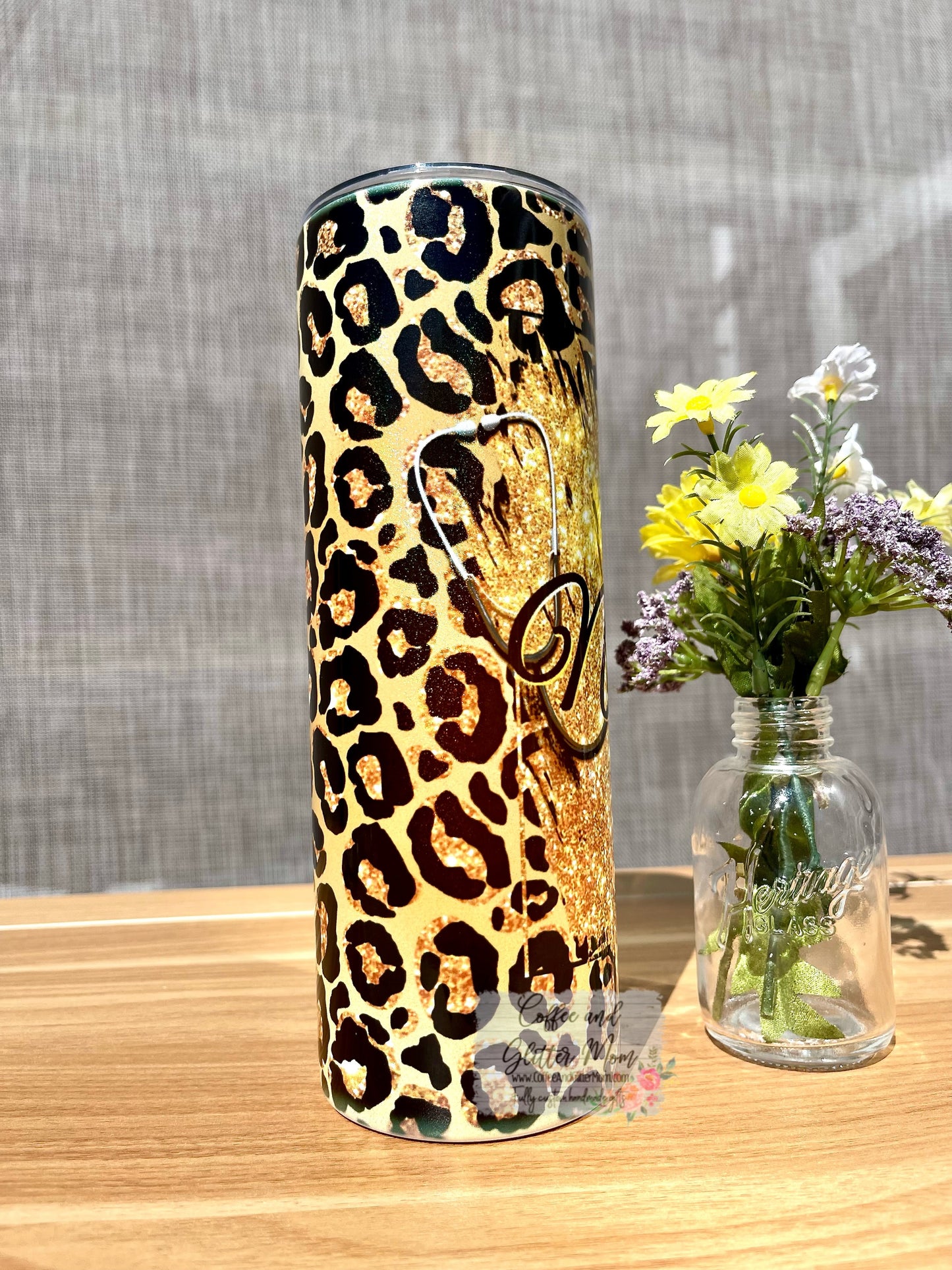 Golden Nurse Animal Print 20oz Holographic Skinny Tumbler