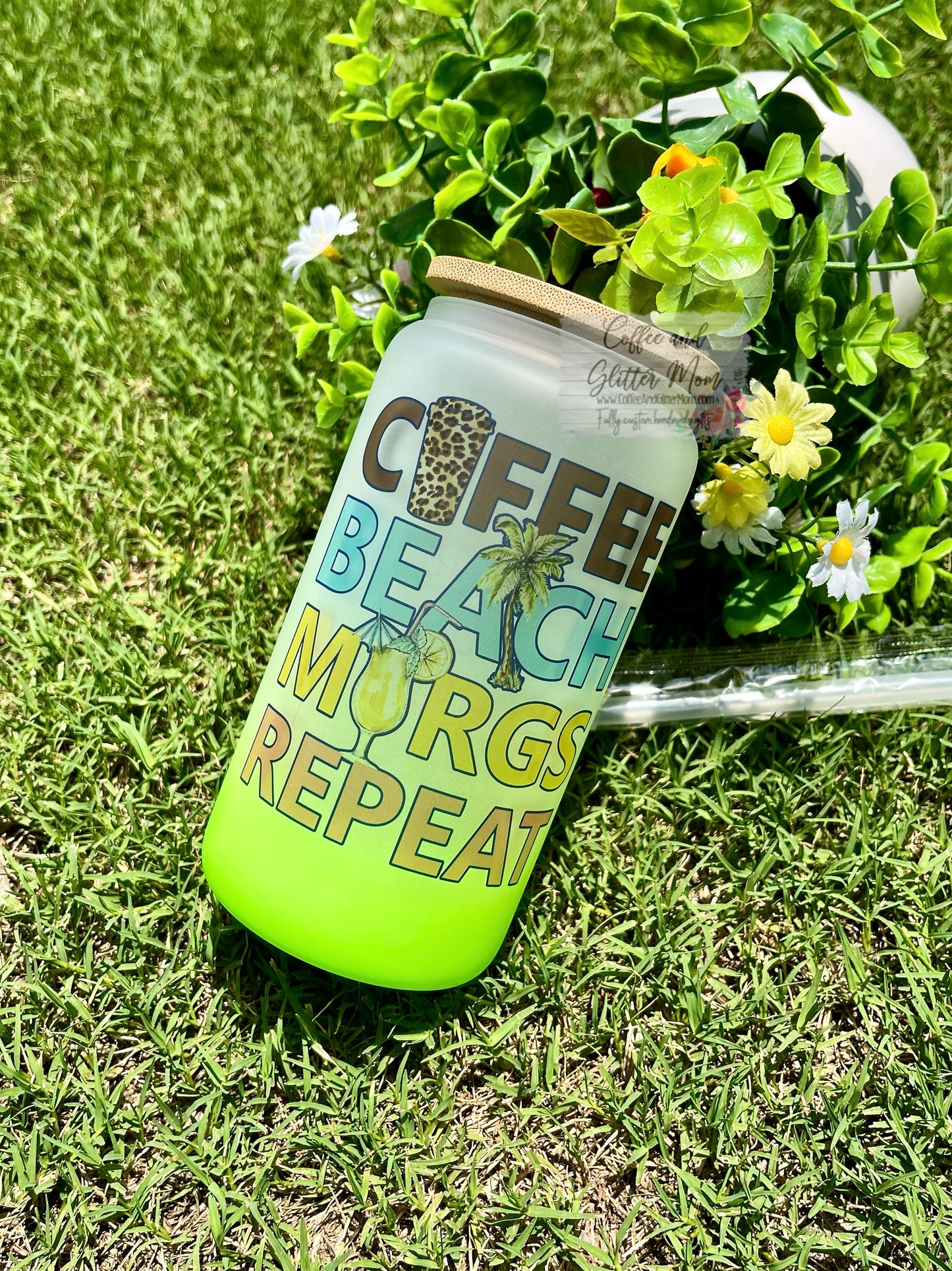 Coffee Beach Margs Repeat Any Color 16oz Ombré Glass Can