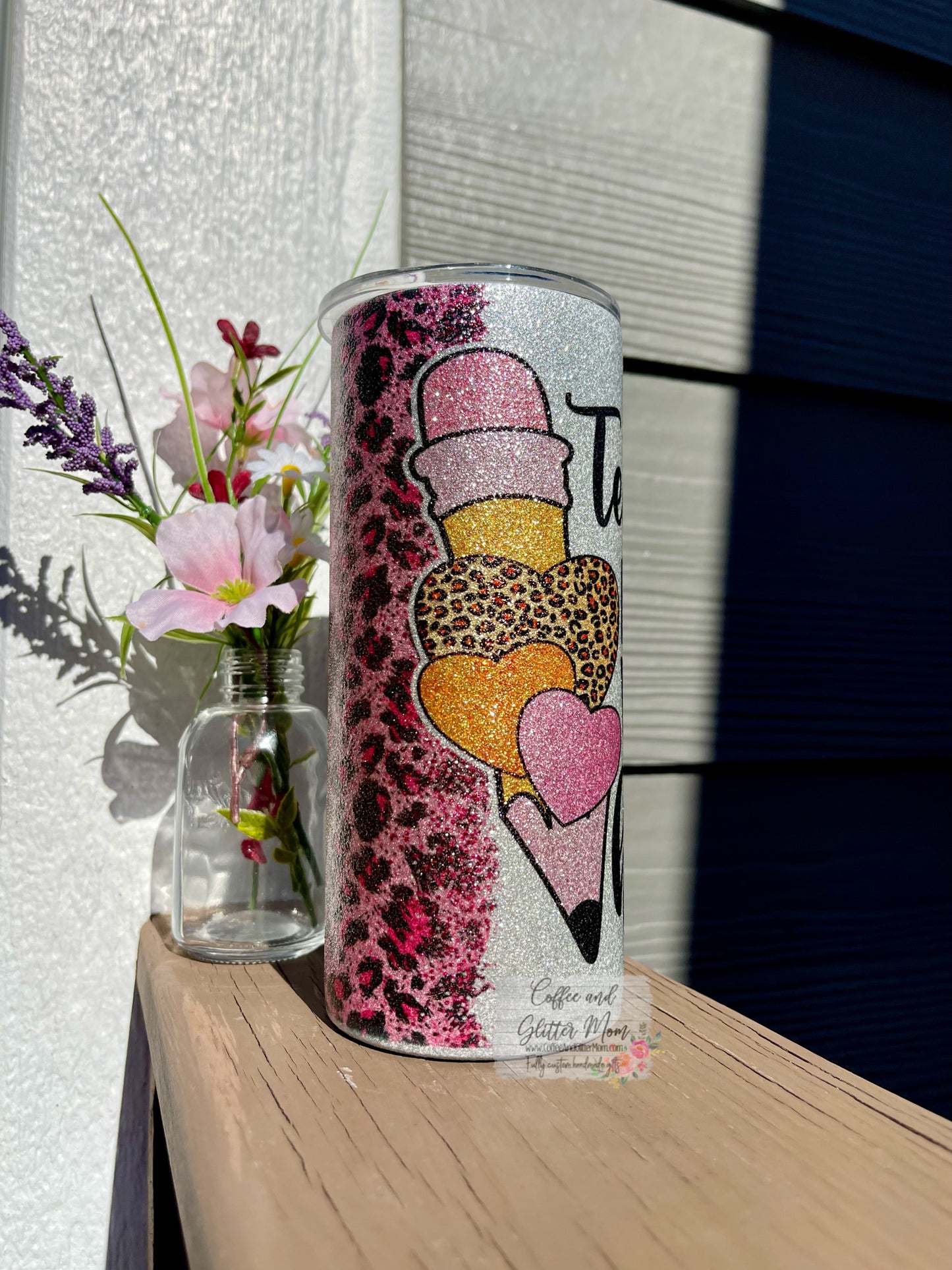 Teaching is a Work of Heart 15oz Silver Glitter Skinny Tumbler