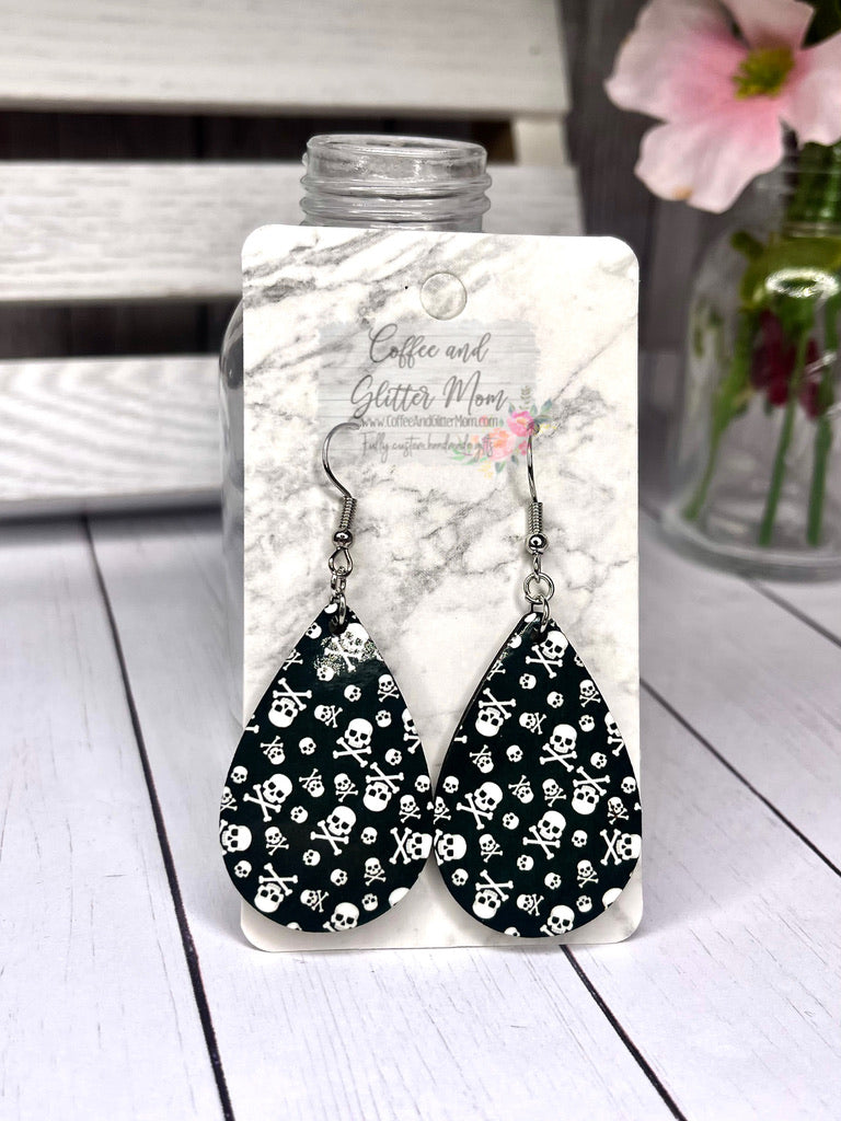 Black Skull Teardrop Earrings