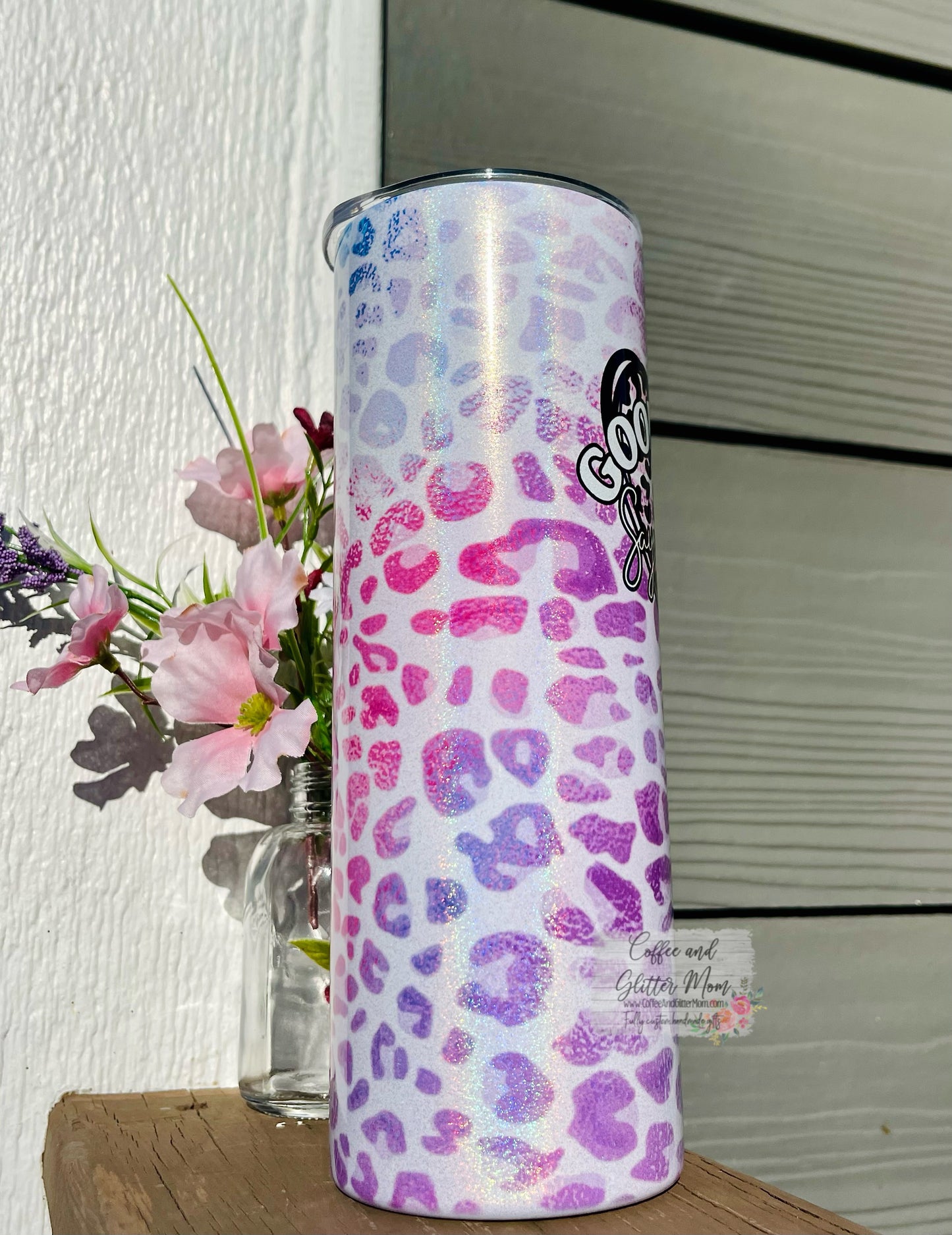 Good Moms Say Animal Print 20oz Holographic White Skinny Tumbler