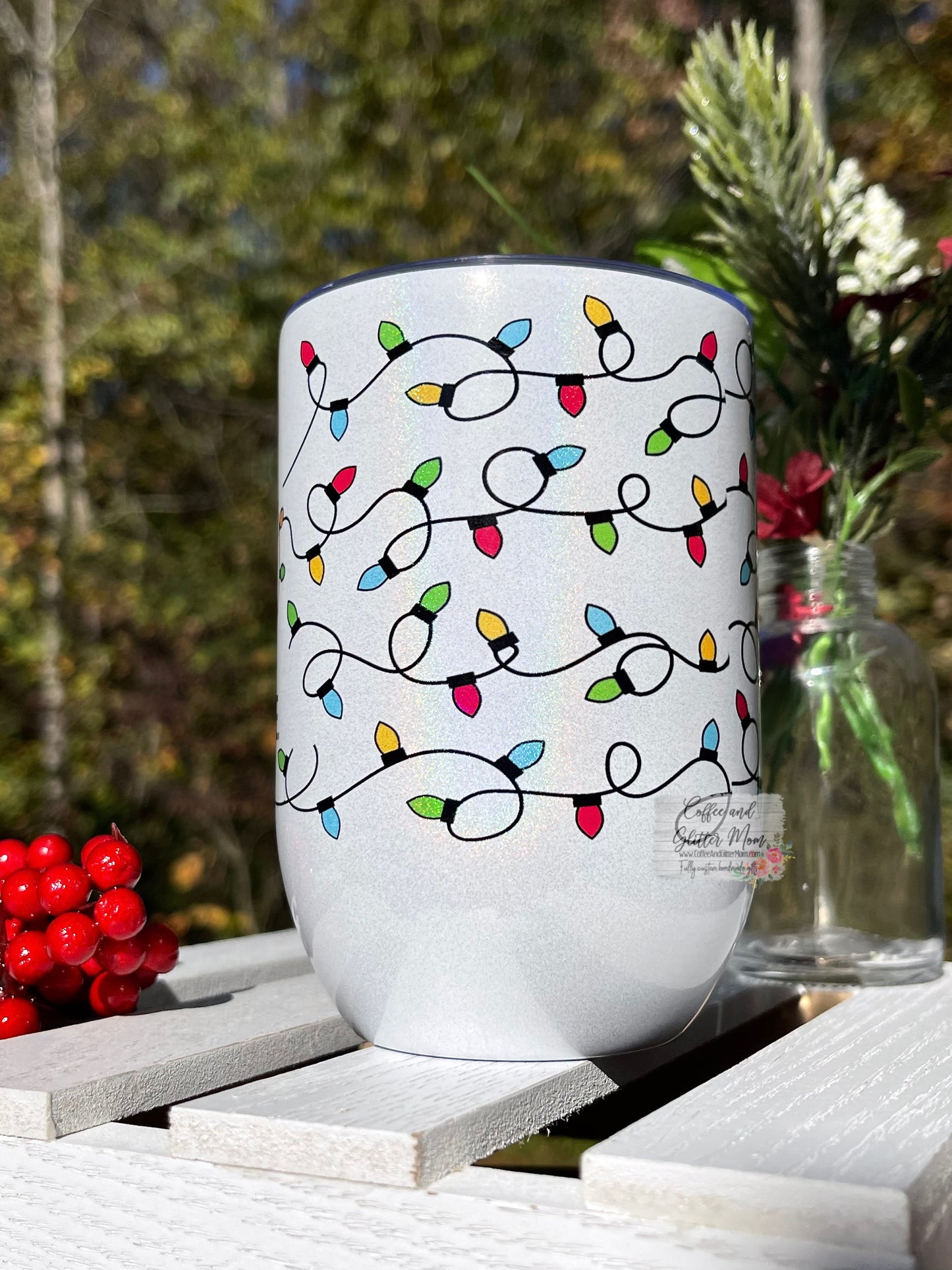 It's Fine Christmas Lights 12oz Holographic Sparkle Wine Tumbler