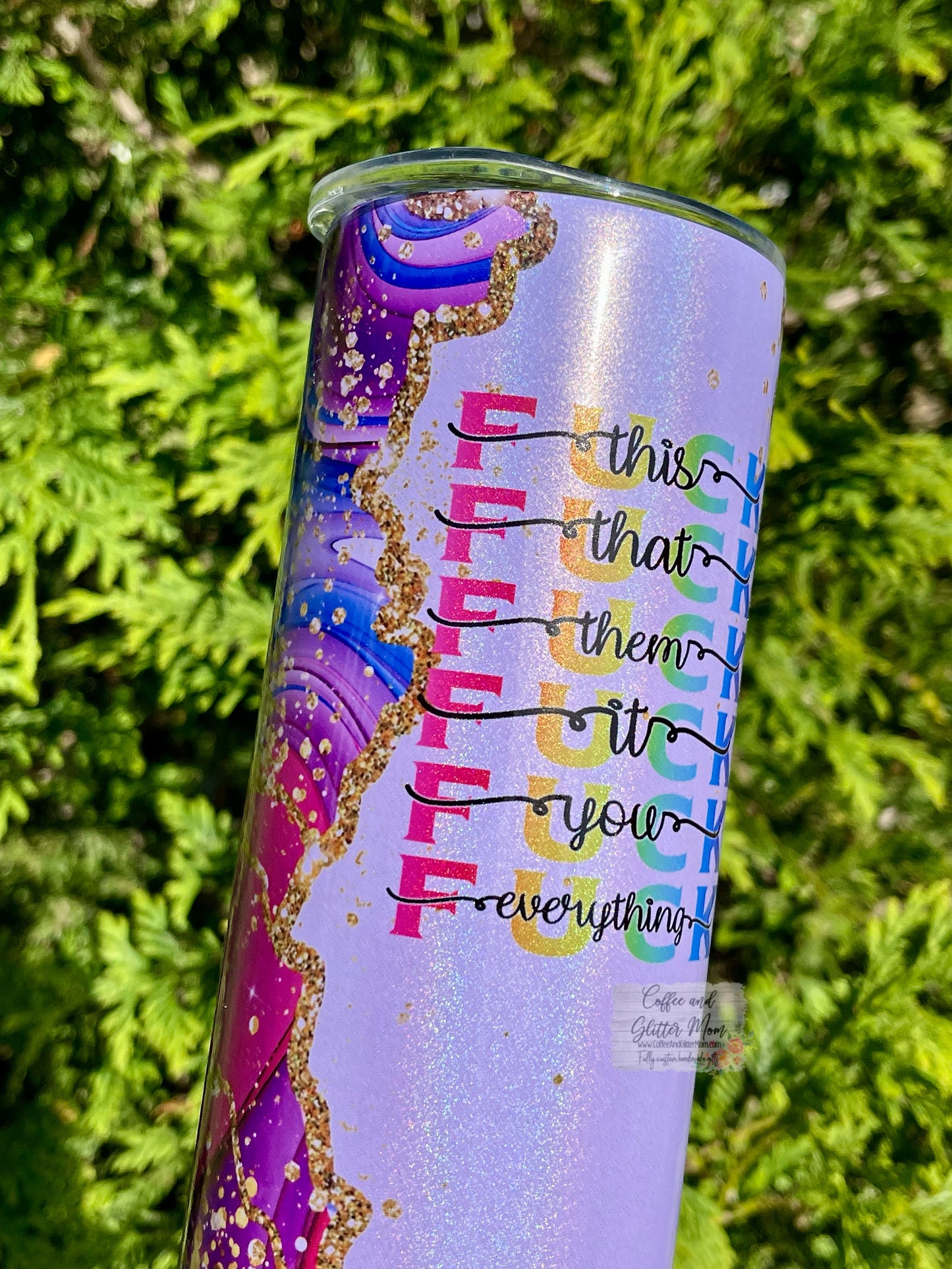 Fuck Everything Pink and Purple Marble 20oz Rainbow Skinny Tumbler