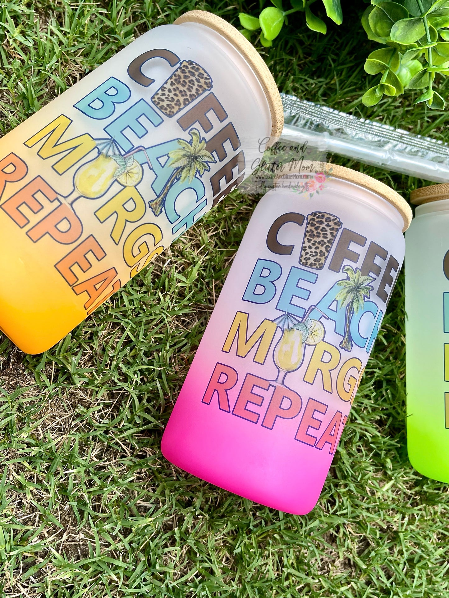 Coffee Beach Margs Repeat Any Color 16oz Ombré Glass Can