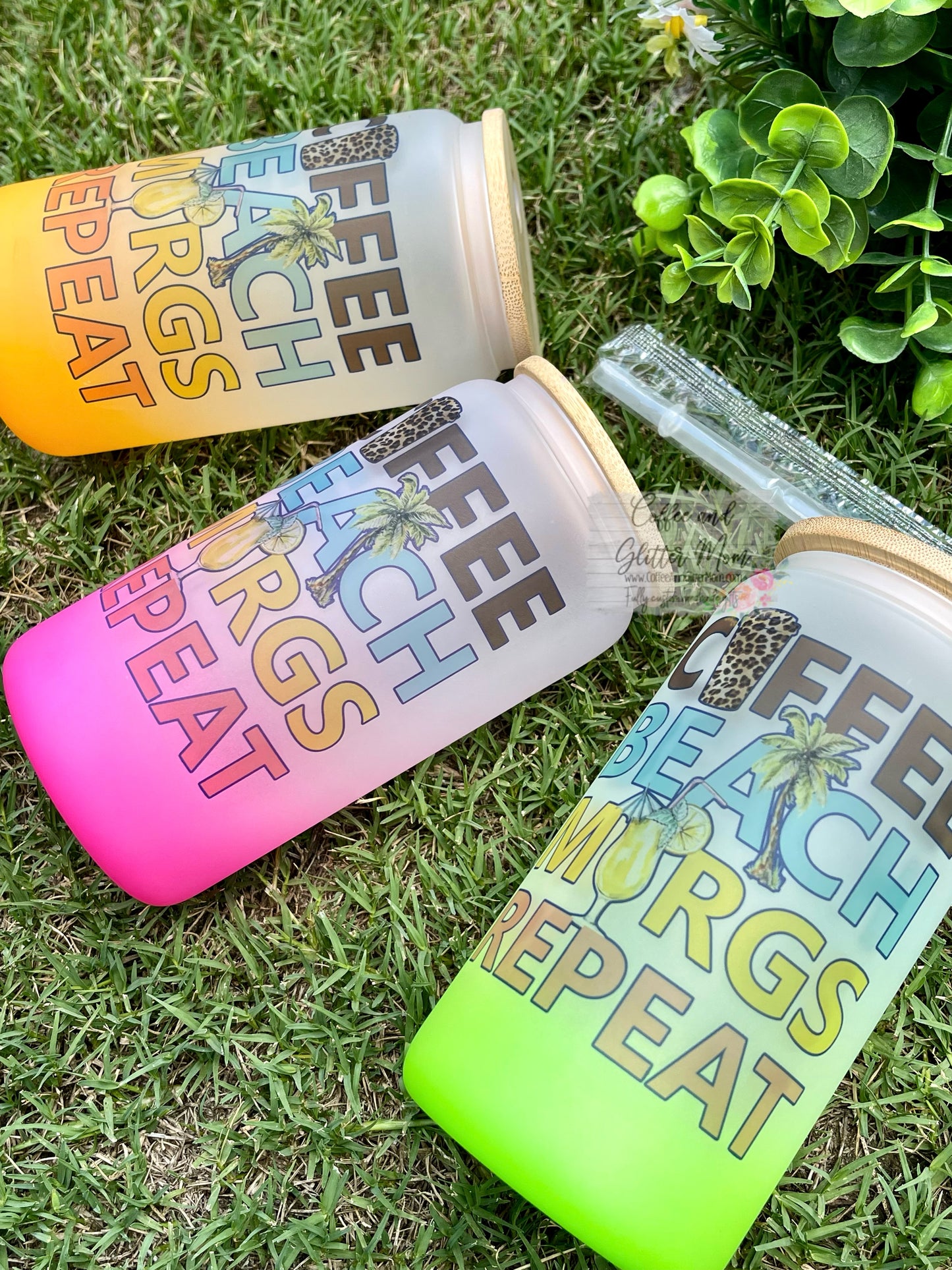 Coffee Beach Margs Repeat Any Color 16oz Ombré Glass Can