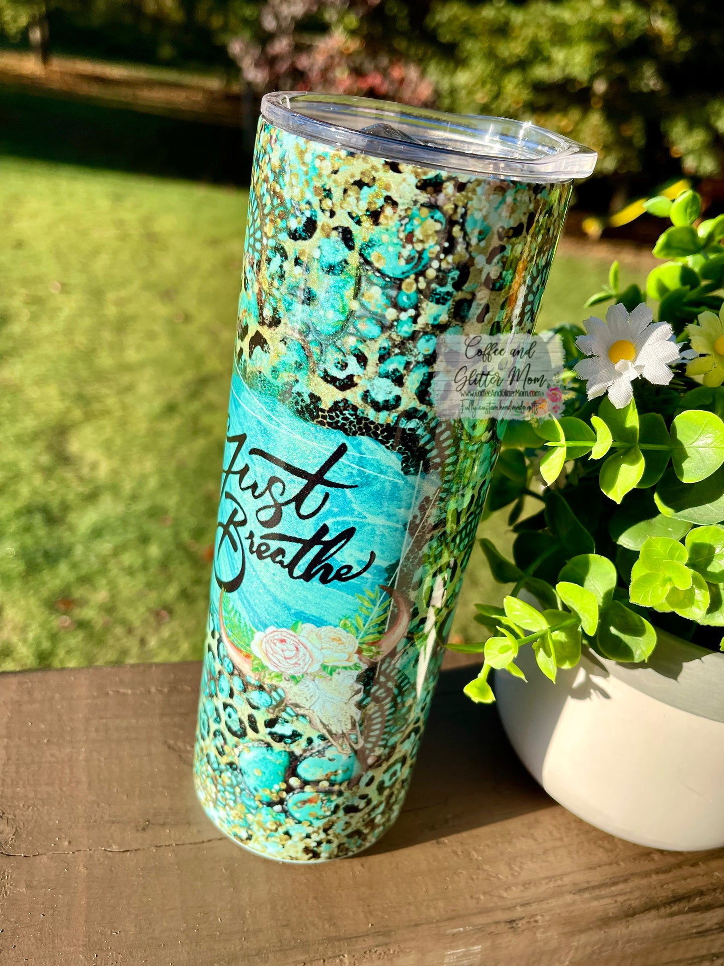 Just Breathe 20oz Holographic Mint Skinny Tumbler