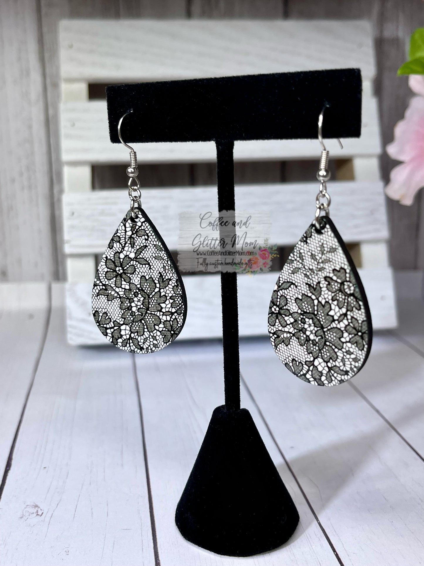 Black Lace Teardrop Earrings