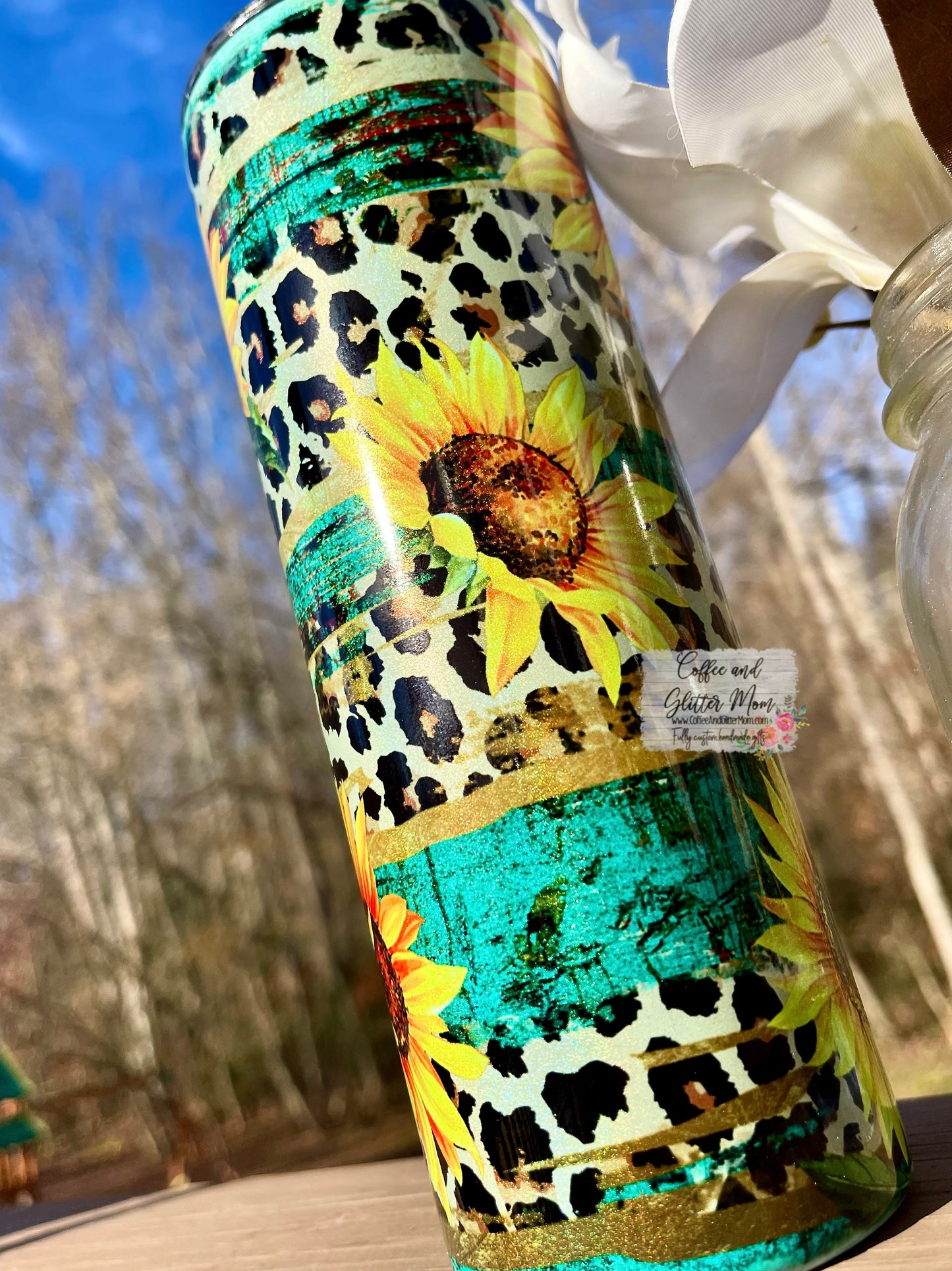 Rustic Sunflower Leopard 20oz Holographic Mint Skinny Tumbler