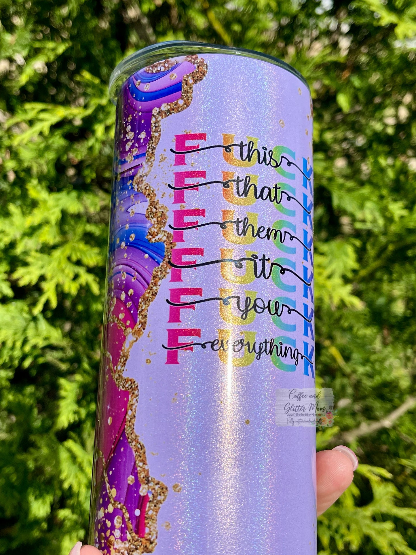 Fuck Everything Pink and Purple Marble 20oz Rainbow Skinny Tumbler