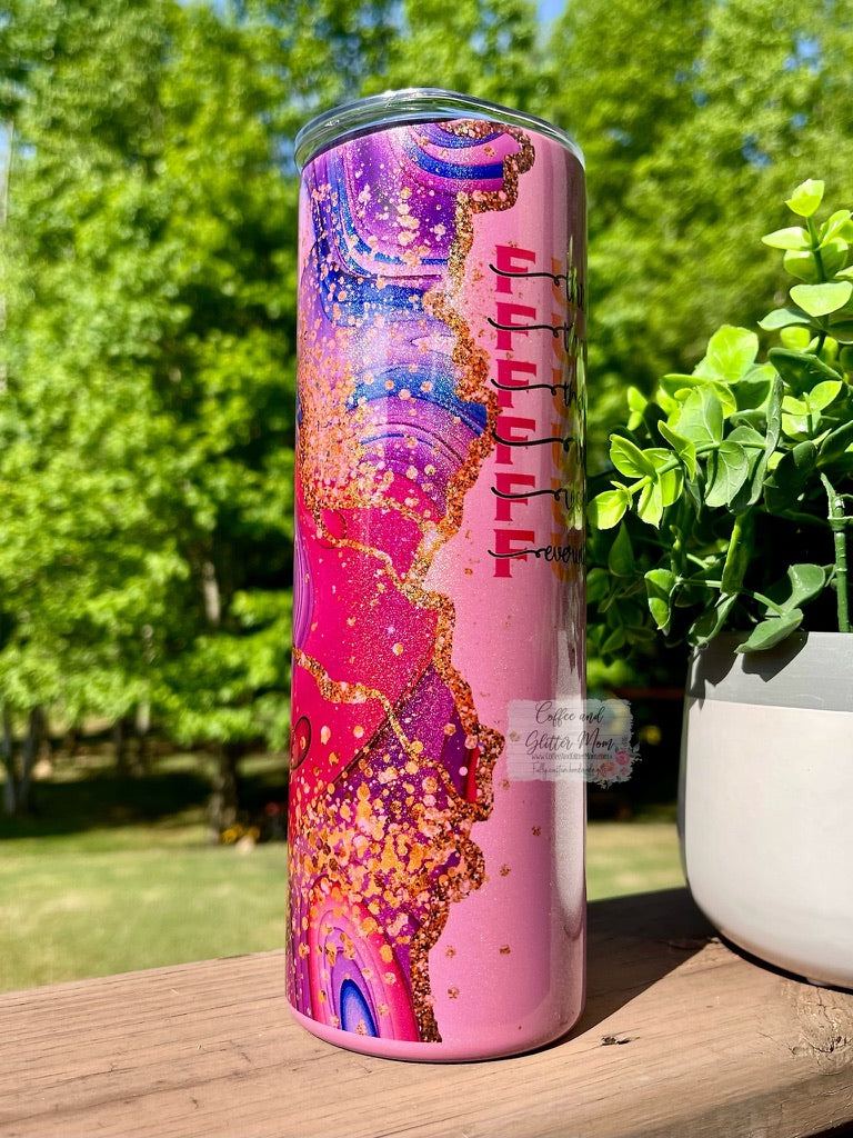 Fuck Everything Pink Marble 20oz Rainbow Skinny Tumbler