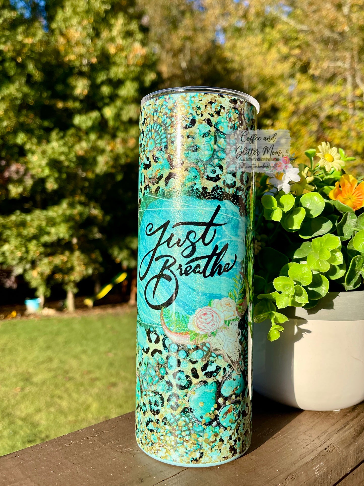 Just Breathe 20oz Holographic Mint Skinny Tumbler