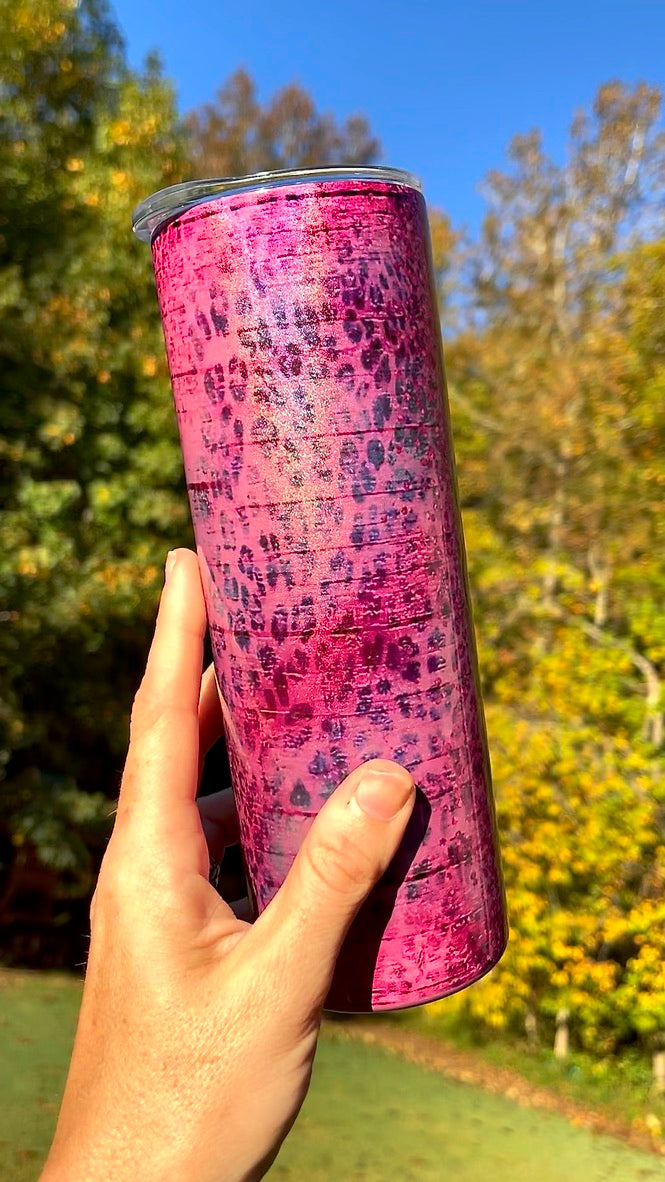 Blessed Mom Animal Print 20oz Holographic Rainbow Skinny Tumbler