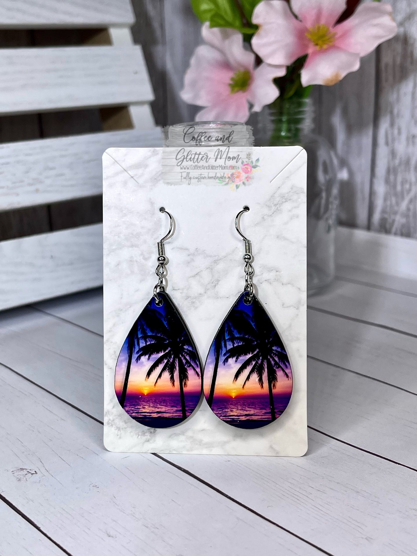 Purple Beach Sunset Teardrop Earrings