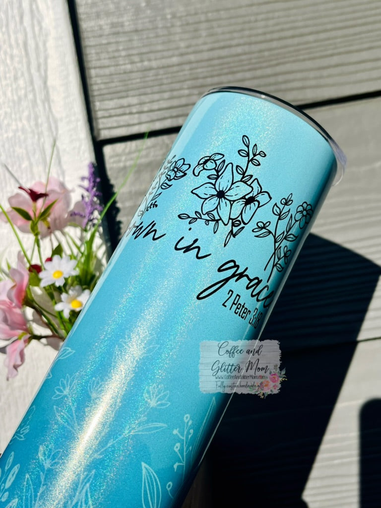 Grow In Grace 20oz Holographic Mint Blue Skinny Tumbler