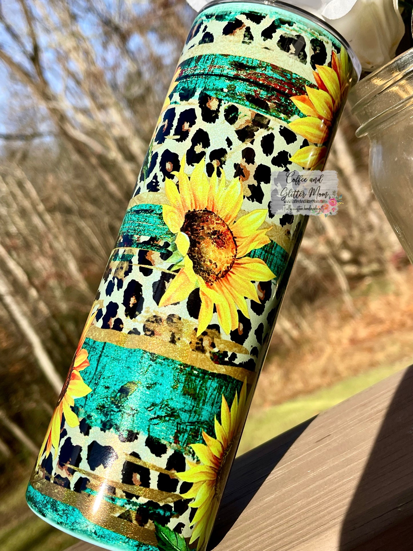 Rustic Sunflower Leopard 20oz Holographic Mint Skinny Tumbler