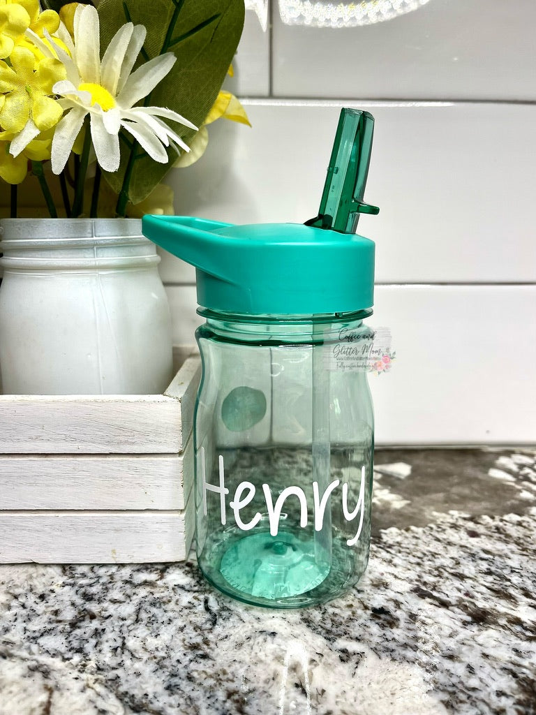 Plastic 13oz Kids Clear Water Bottle With Vinyl Name