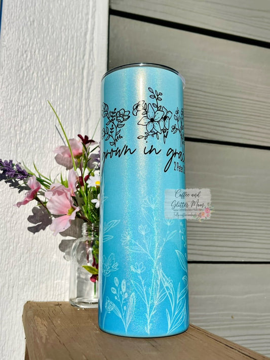 Grow In Grace 20oz Holographic Mint Blue Skinny Tumbler