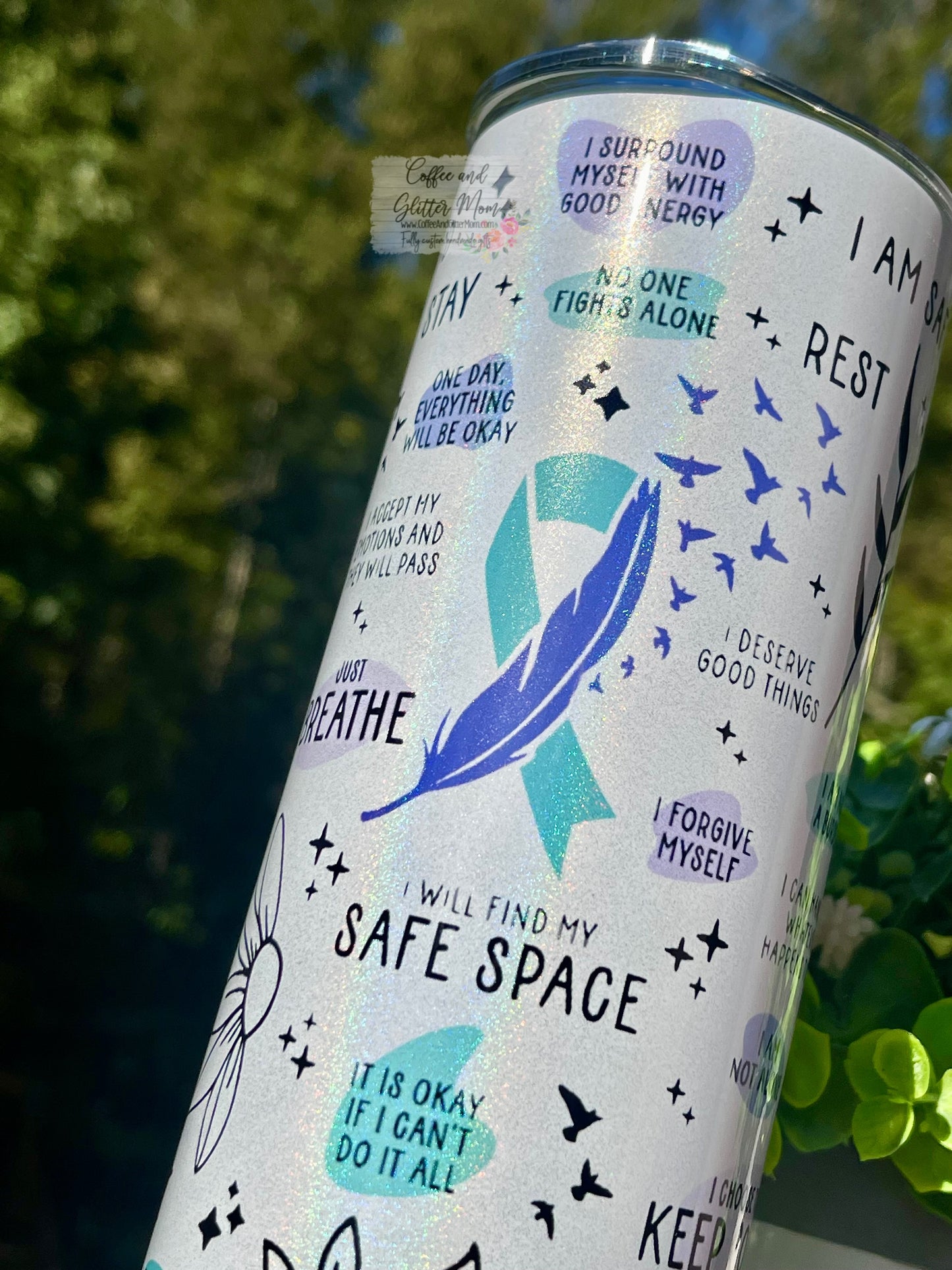 No One Fights Alone T-Man 5K 20oz Holographic White Skinny Tumbler