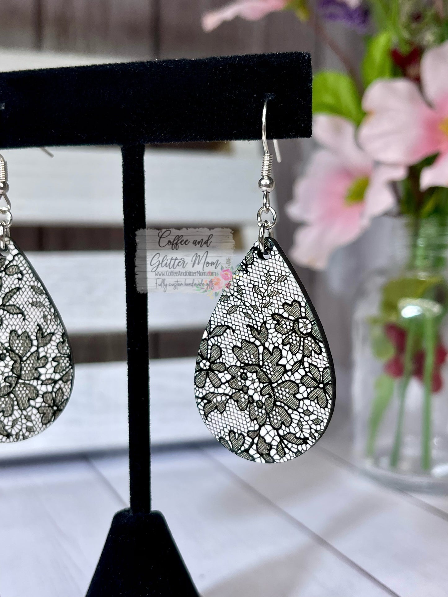 Black Lace Teardrop Earrings