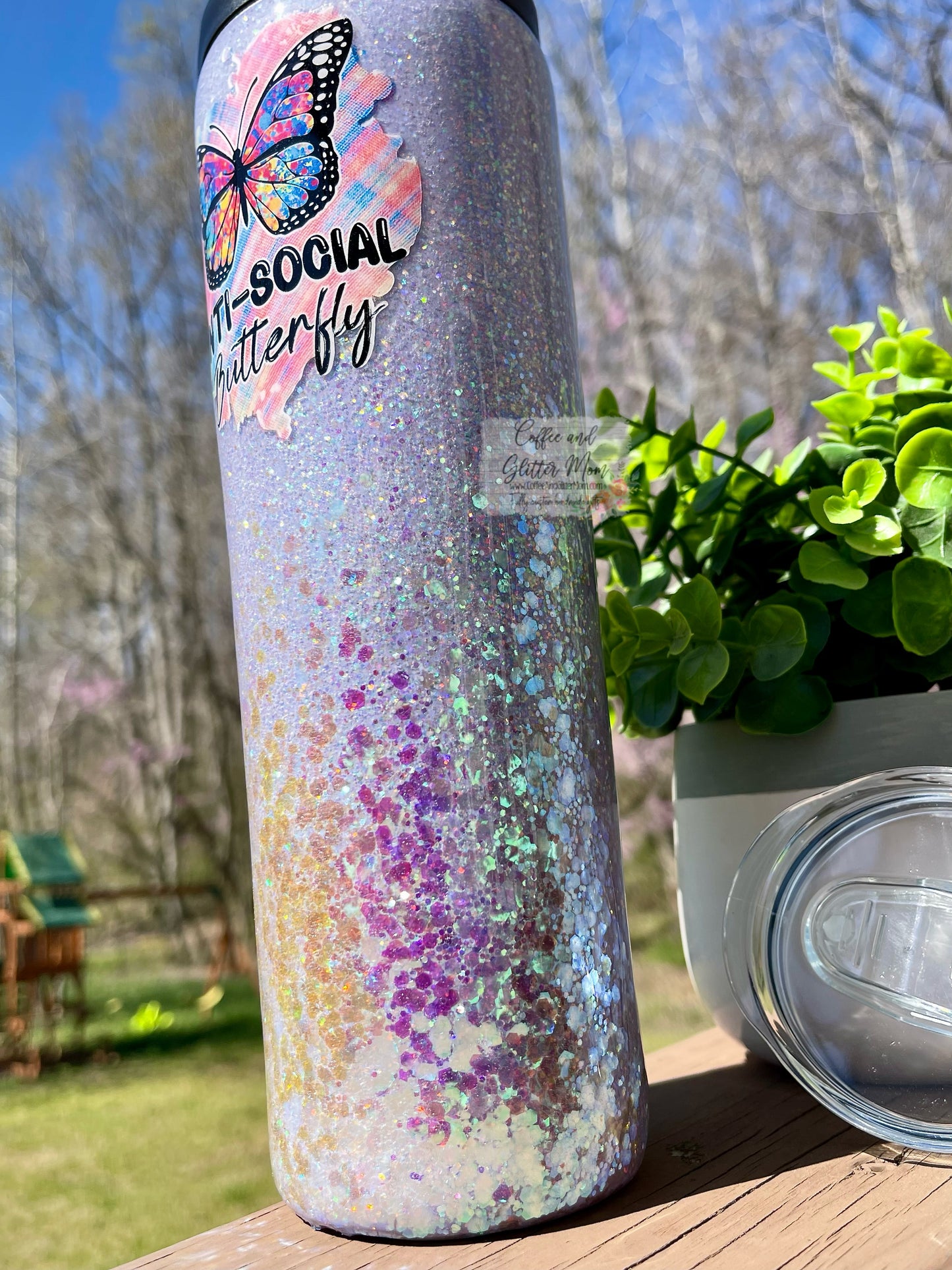 Anti-Social Butterfly 30oz Duo-Lid Skinny Tumbler With Straw