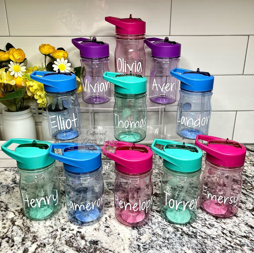 Plastic 13oz Kids Clear Water Bottle With Vinyl Name