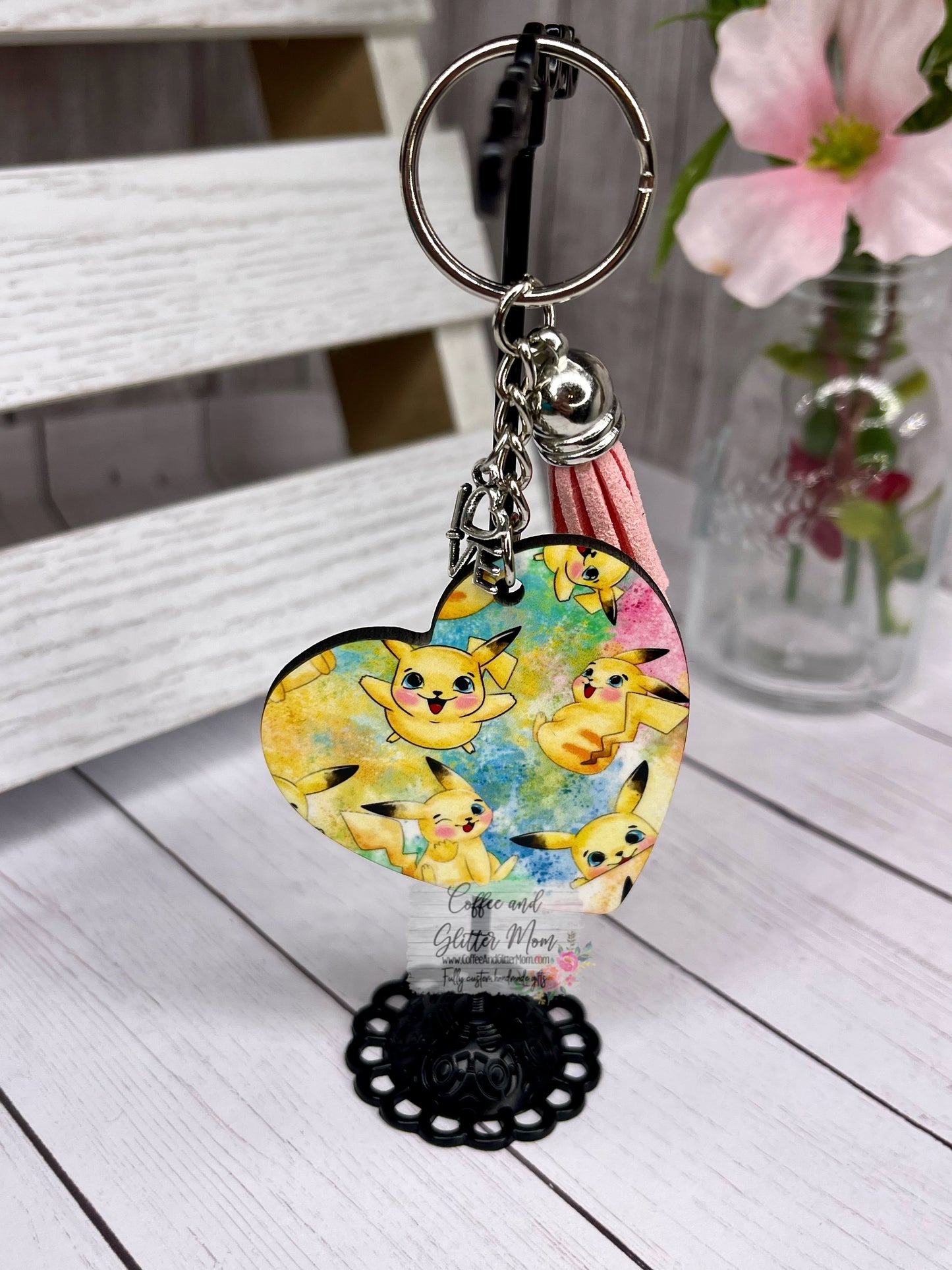 Watercolor Pika Heart Keychain