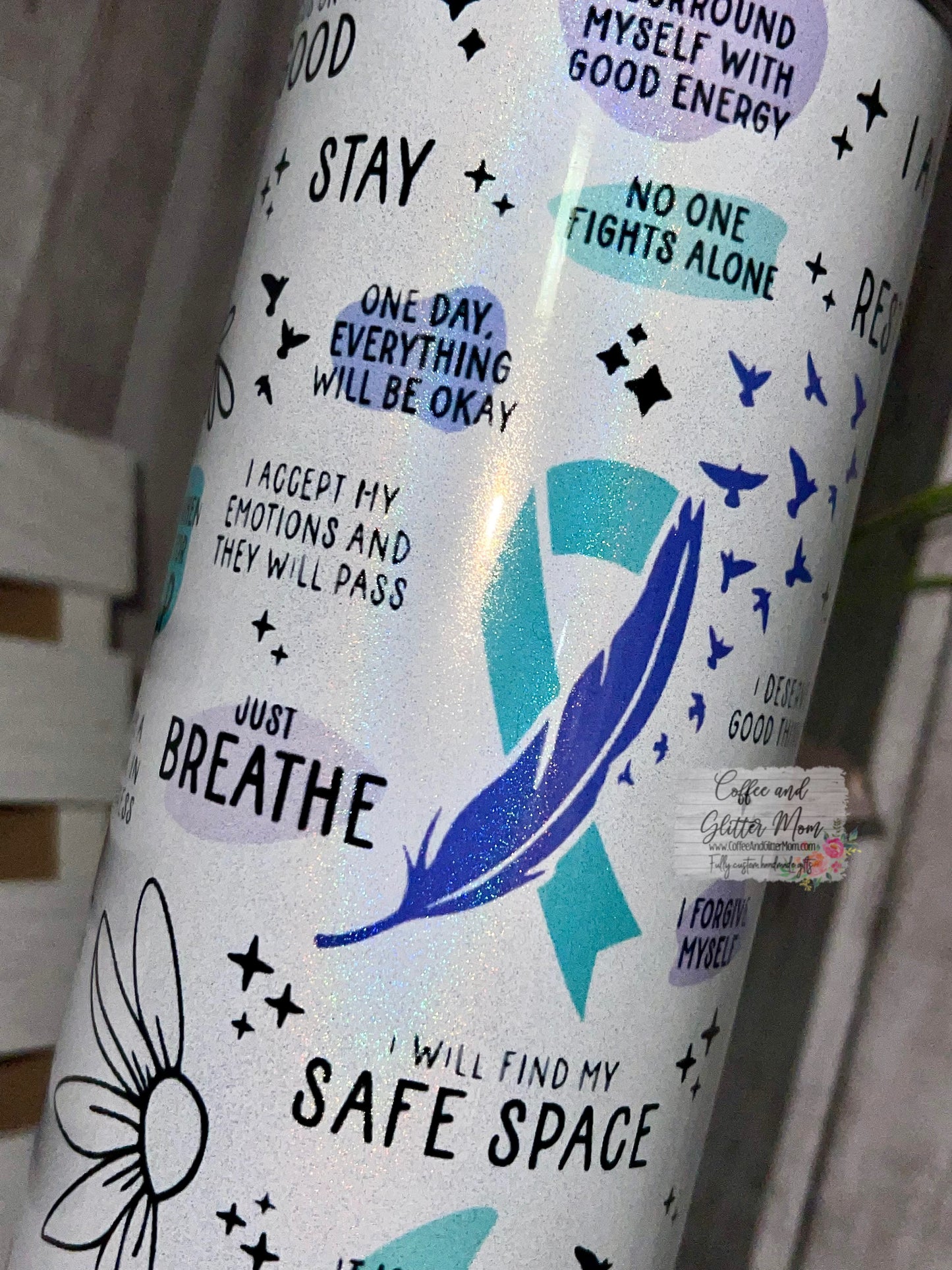 No One Fights Alone T-Man 5K 20oz Holographic White Skinny Tumbler
