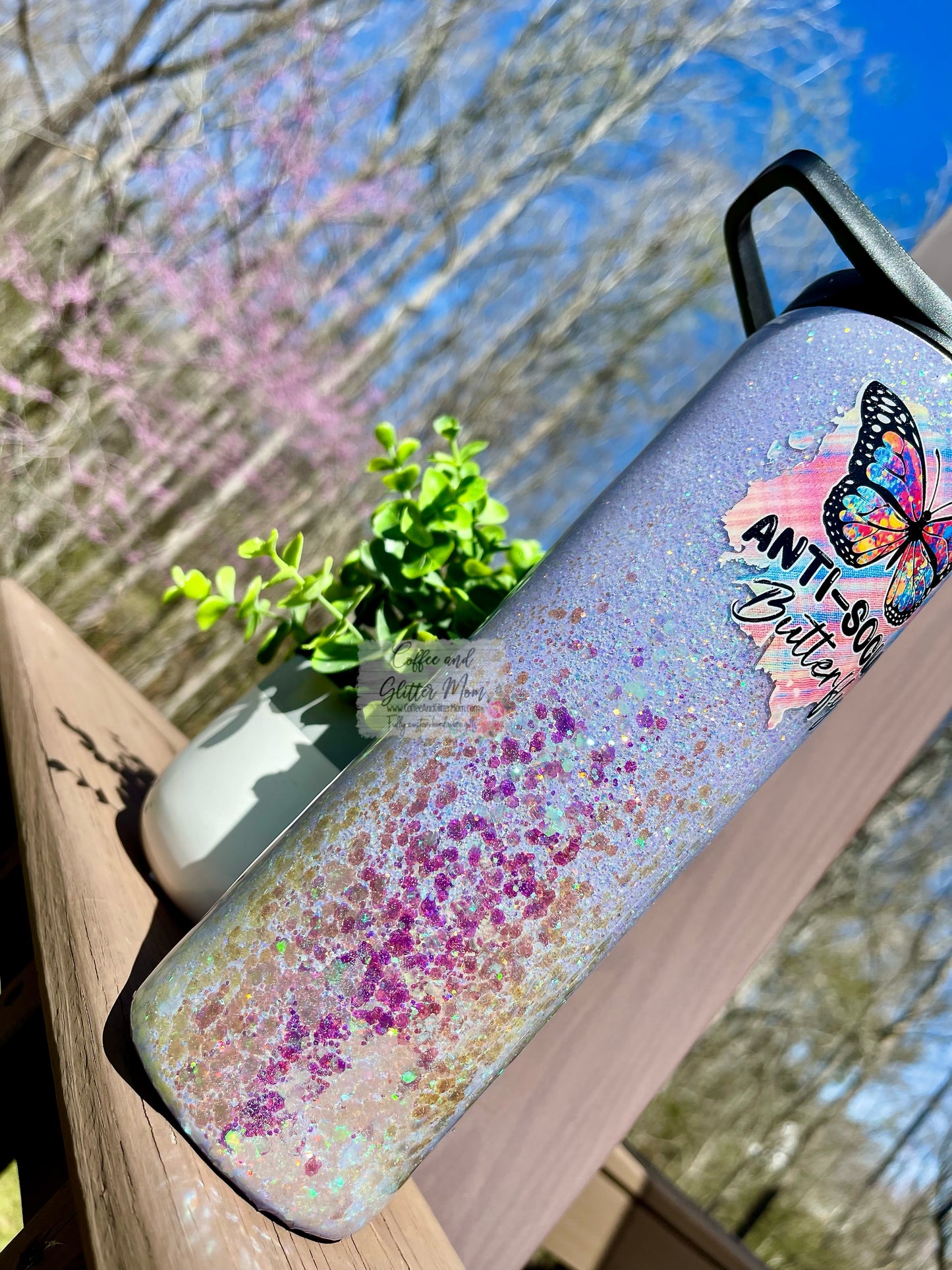 Anti-Social Butterfly 30oz Duo-Lid Skinny Tumbler With Straw