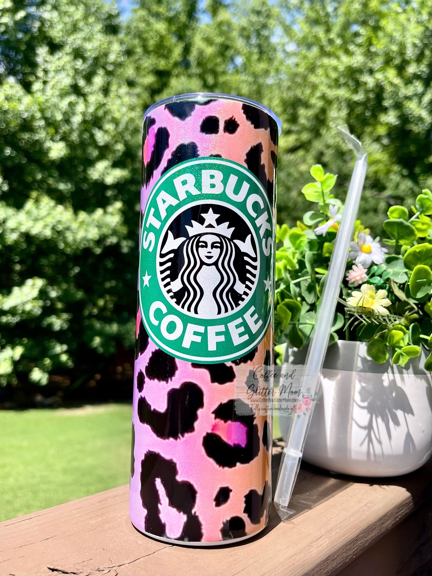 Starbucks Purple and Orange Animal Print 20oz White Rainbow Skinny Tumbler