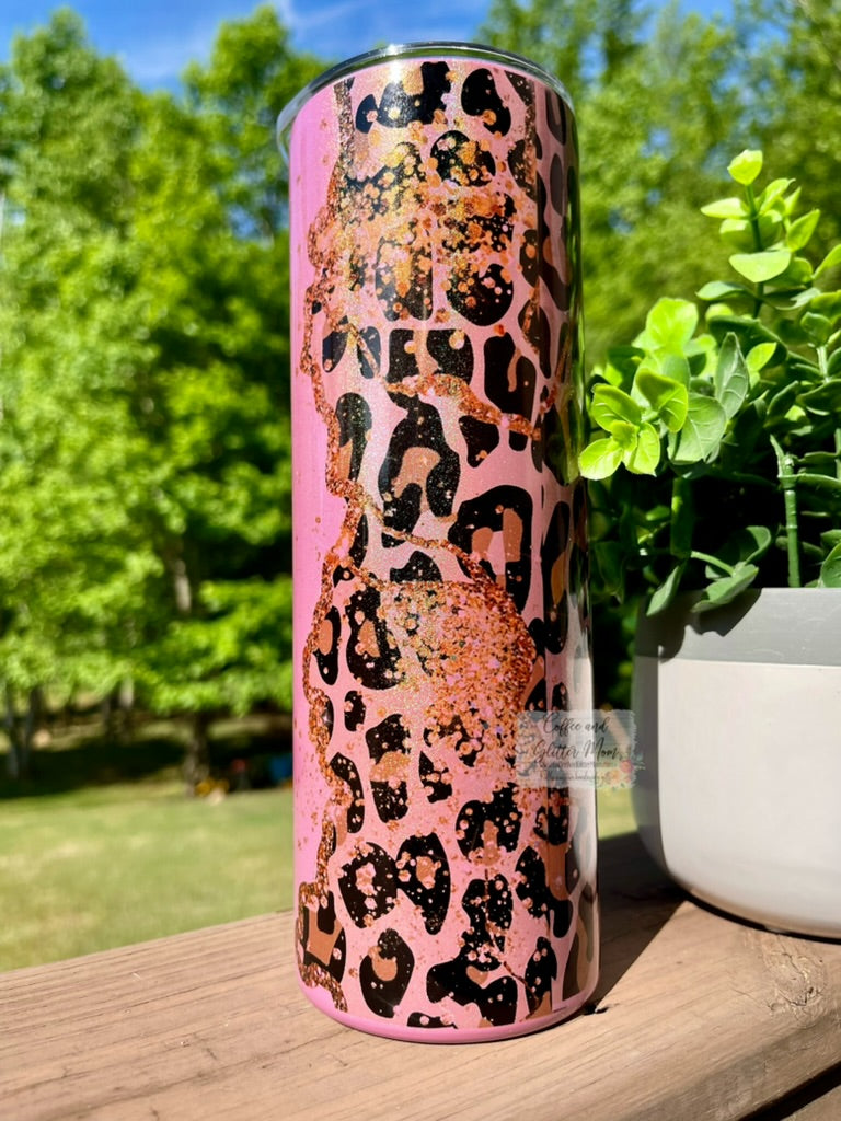 Golden Animal Print 20oz Pink Rainbow Skinny Tumbler