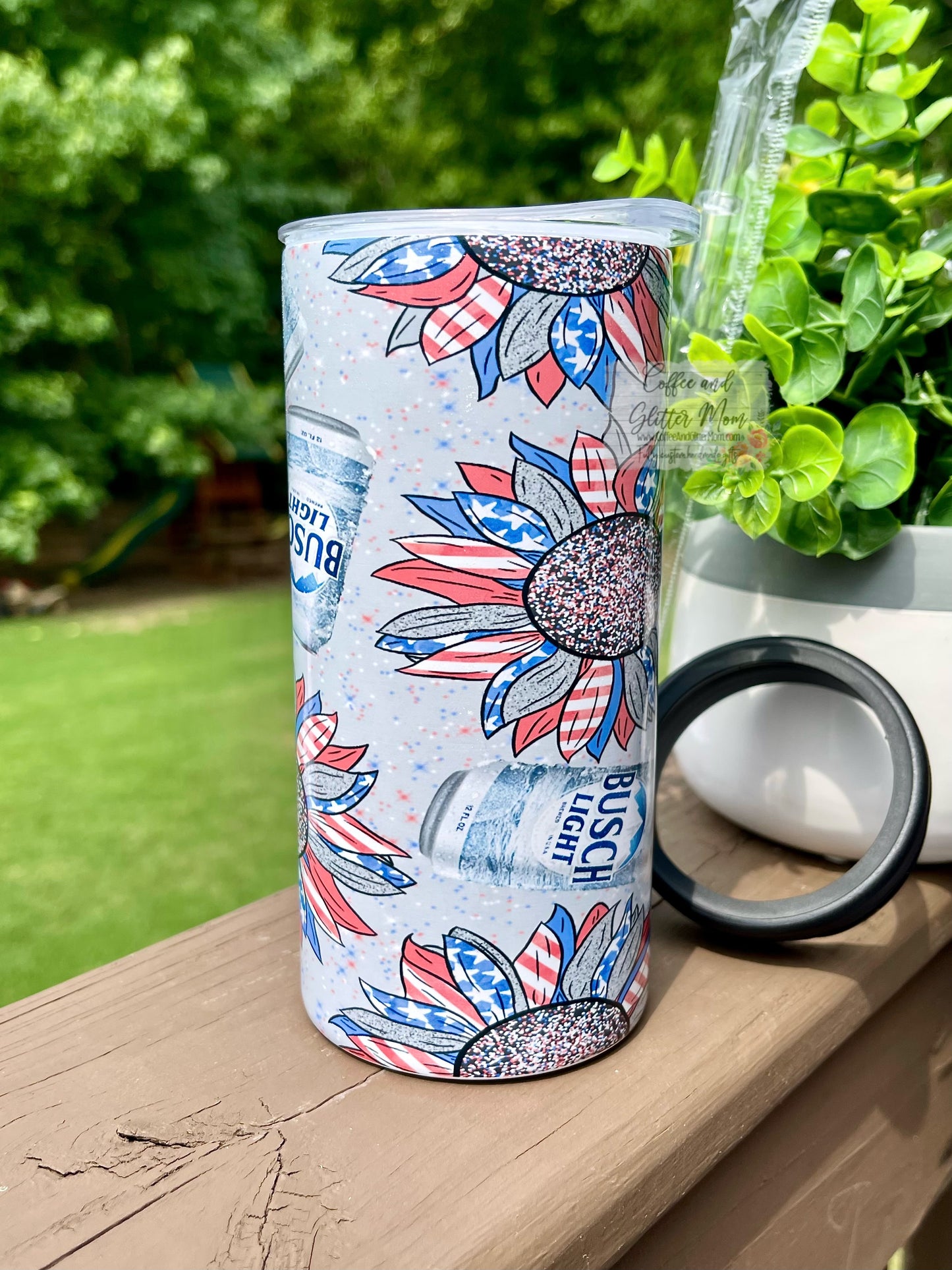 American Sunflower Beer 12oz Skinny Can Cooler Duo-Lid Tumbler