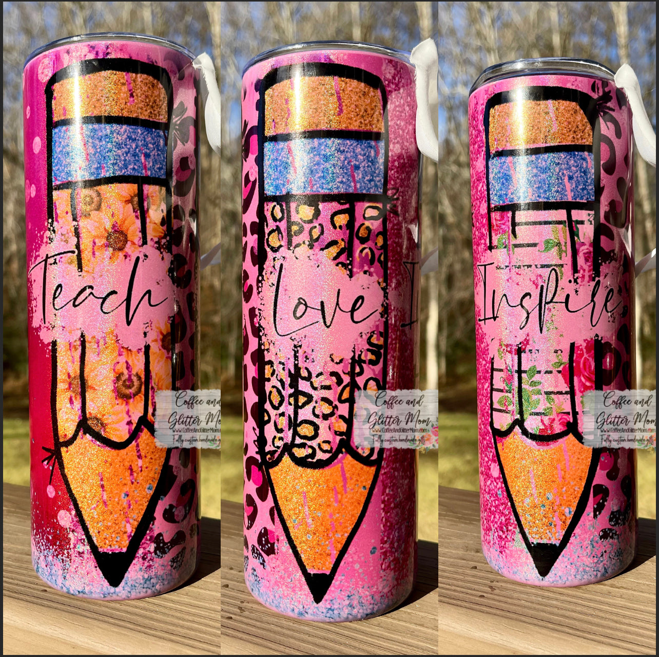 Teach Love Inspire 20oz Holographic Pink Skinny Tumbler