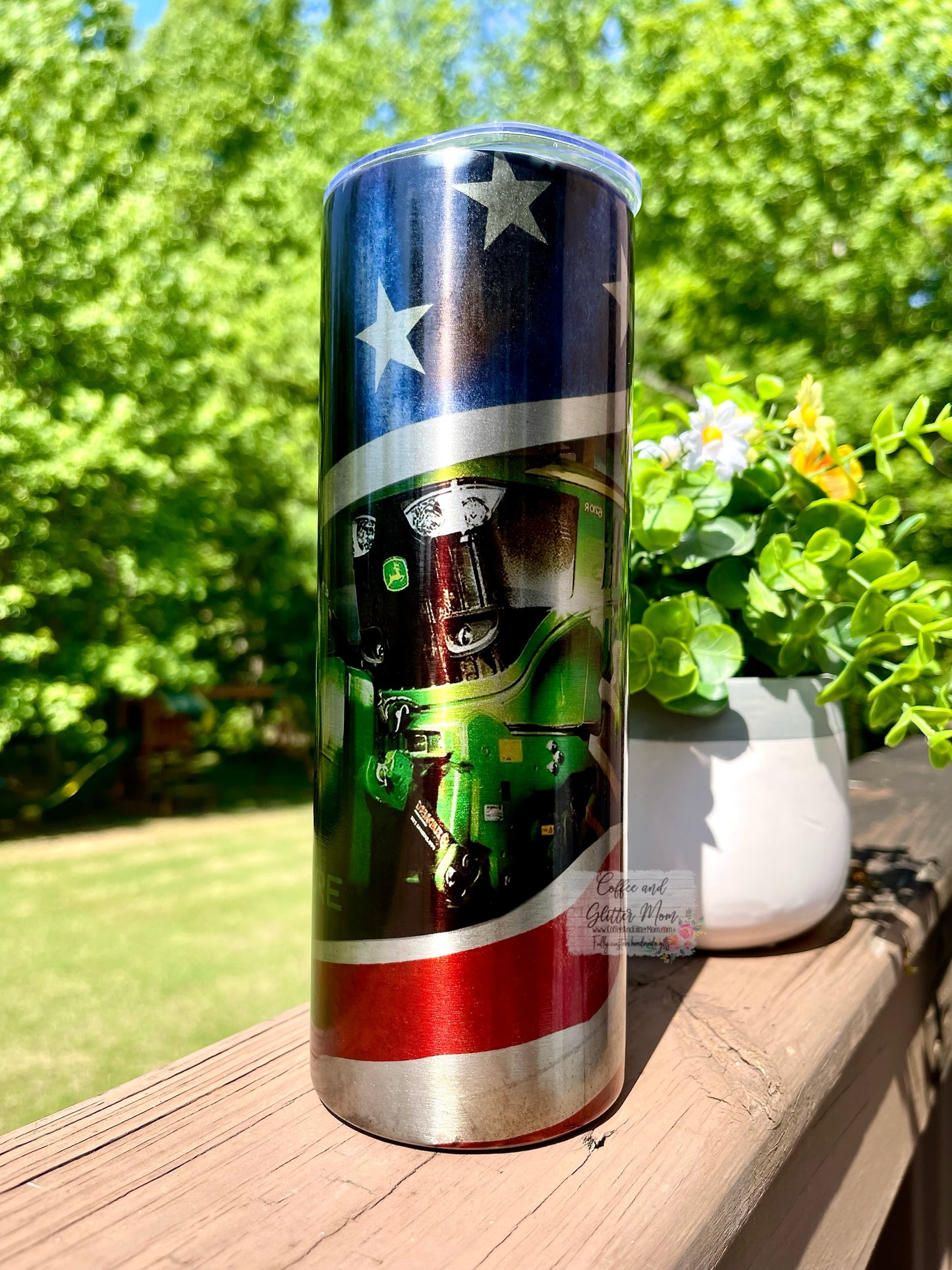 Distressed American Tractor 20oz Metallic Skinny Tumbler