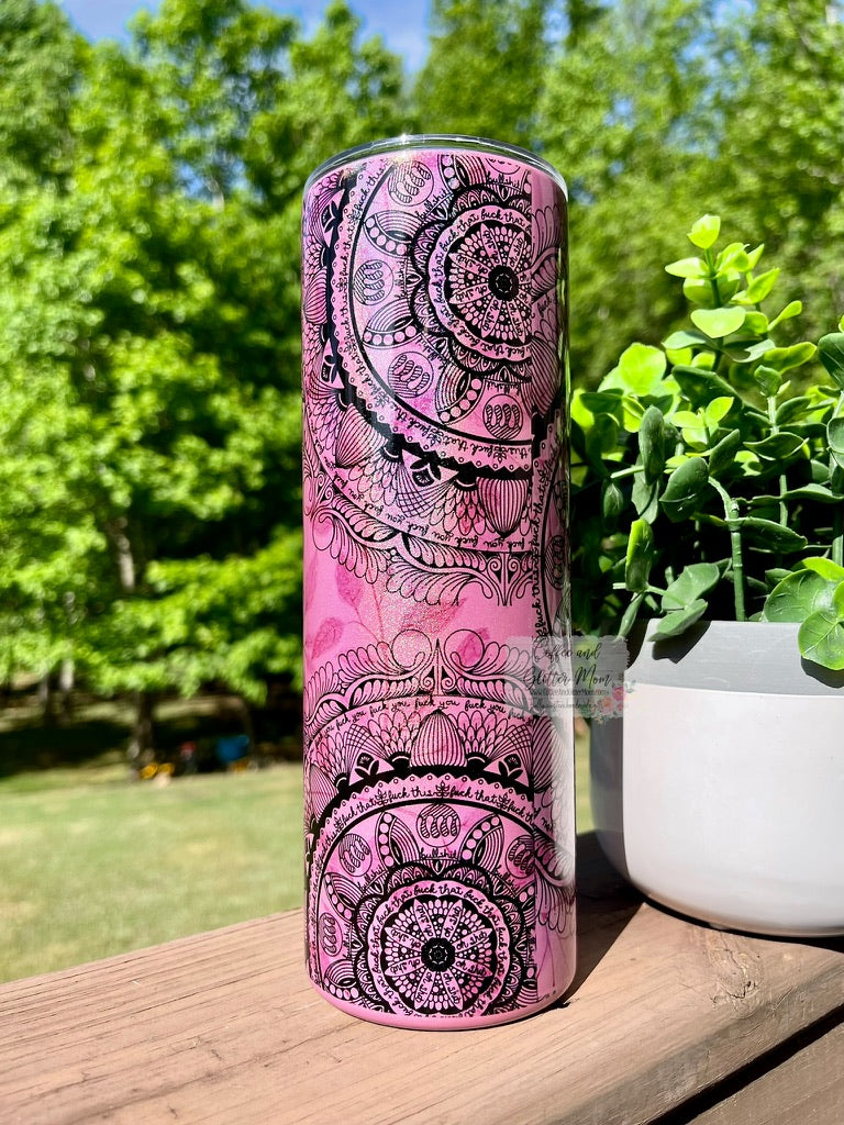 Naughty Mandala 20oz Pink Rainbow Skinny Tumbler
