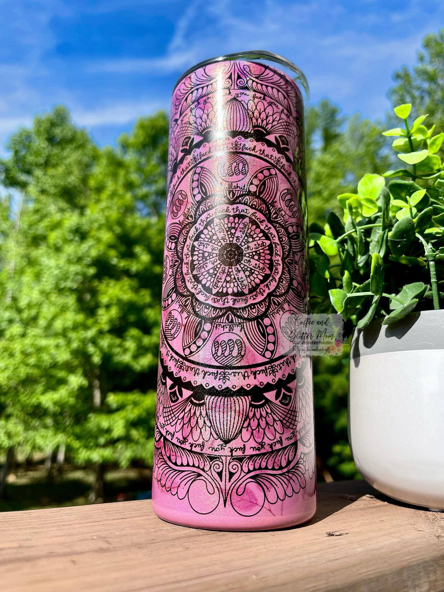Naughty Mandala 20oz Pink Rainbow Skinny Tumbler