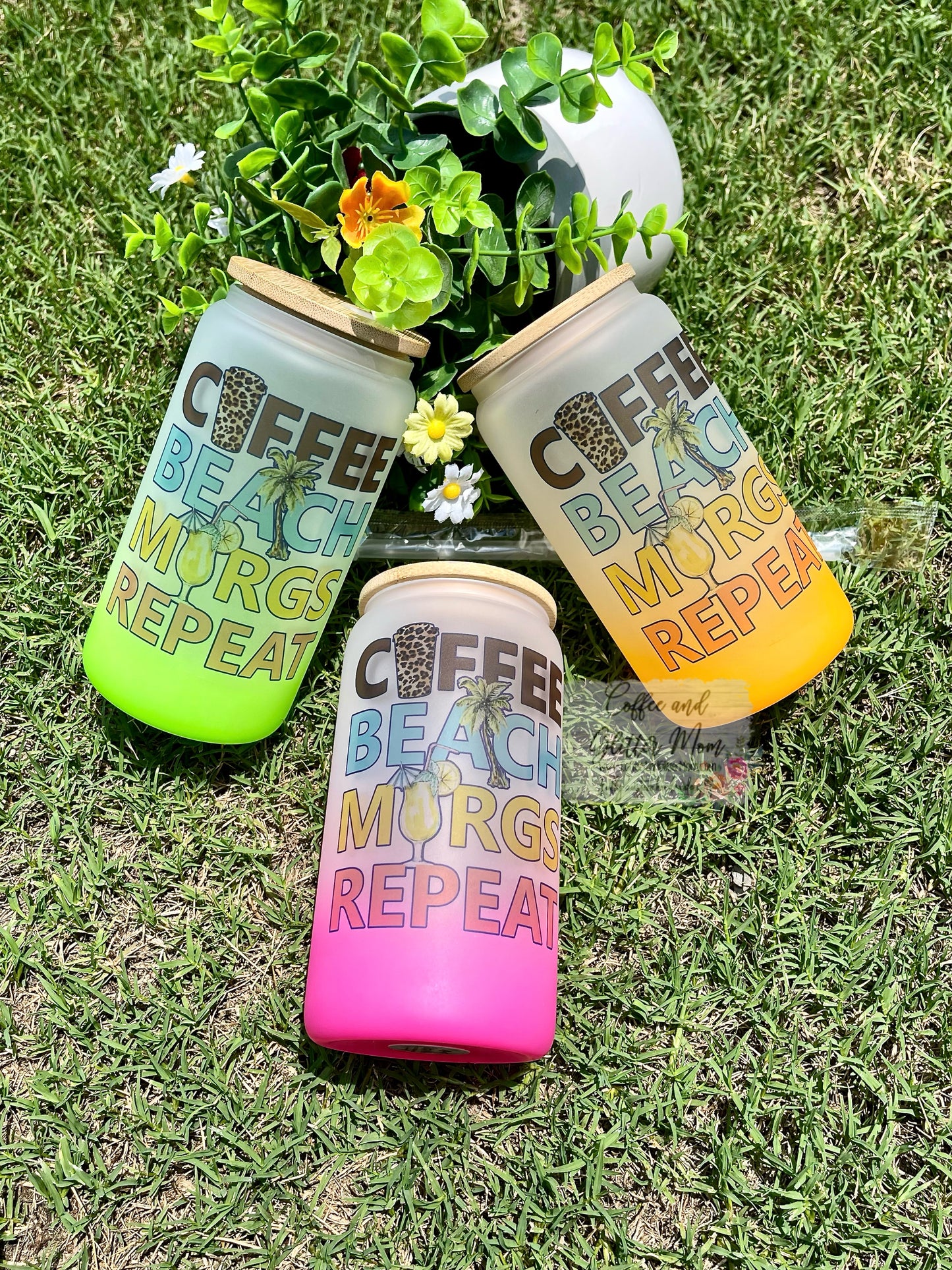 Coffee Beach Margs Repeat Any Color 16oz Ombré Glass Can
