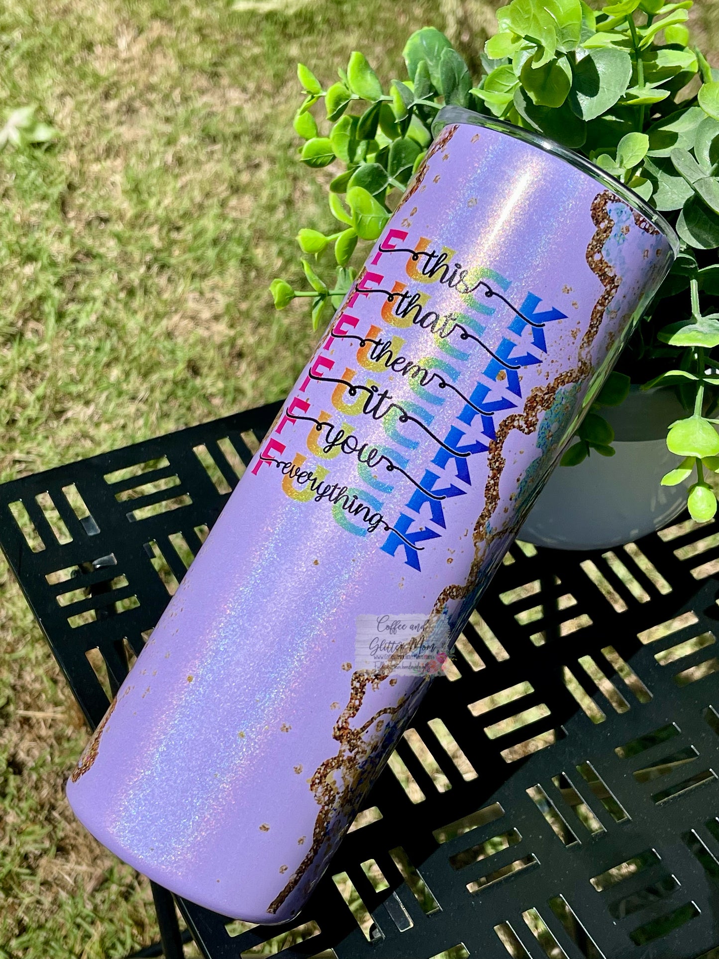 Fuck Everything Pink and Purple Marble 20oz Rainbow Skinny Tumbler