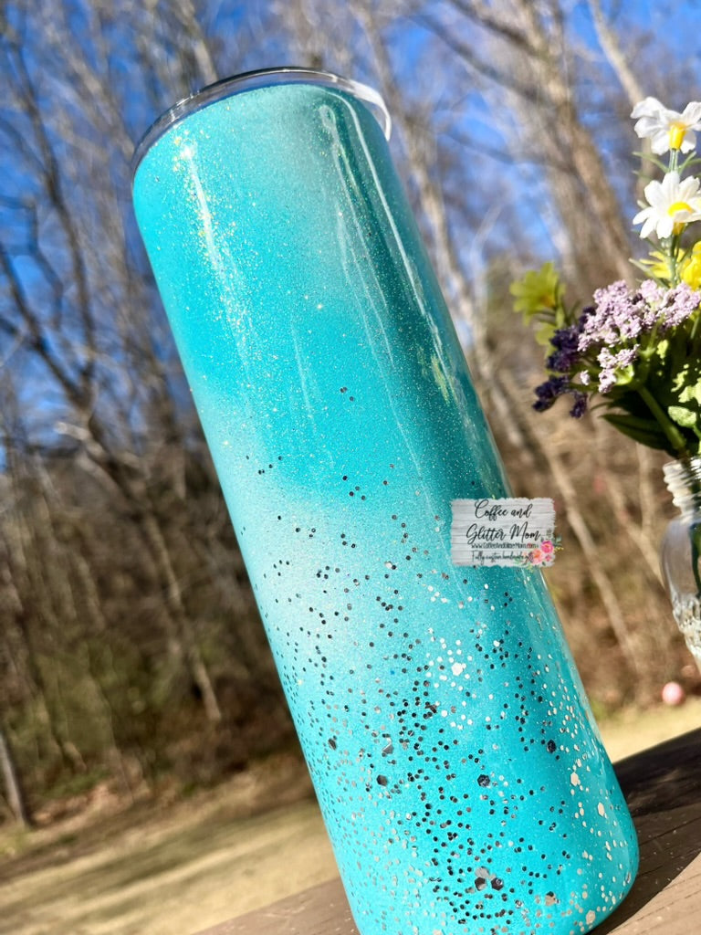 Teal and White with Silver Chunky 20oz Skinny Tumbler