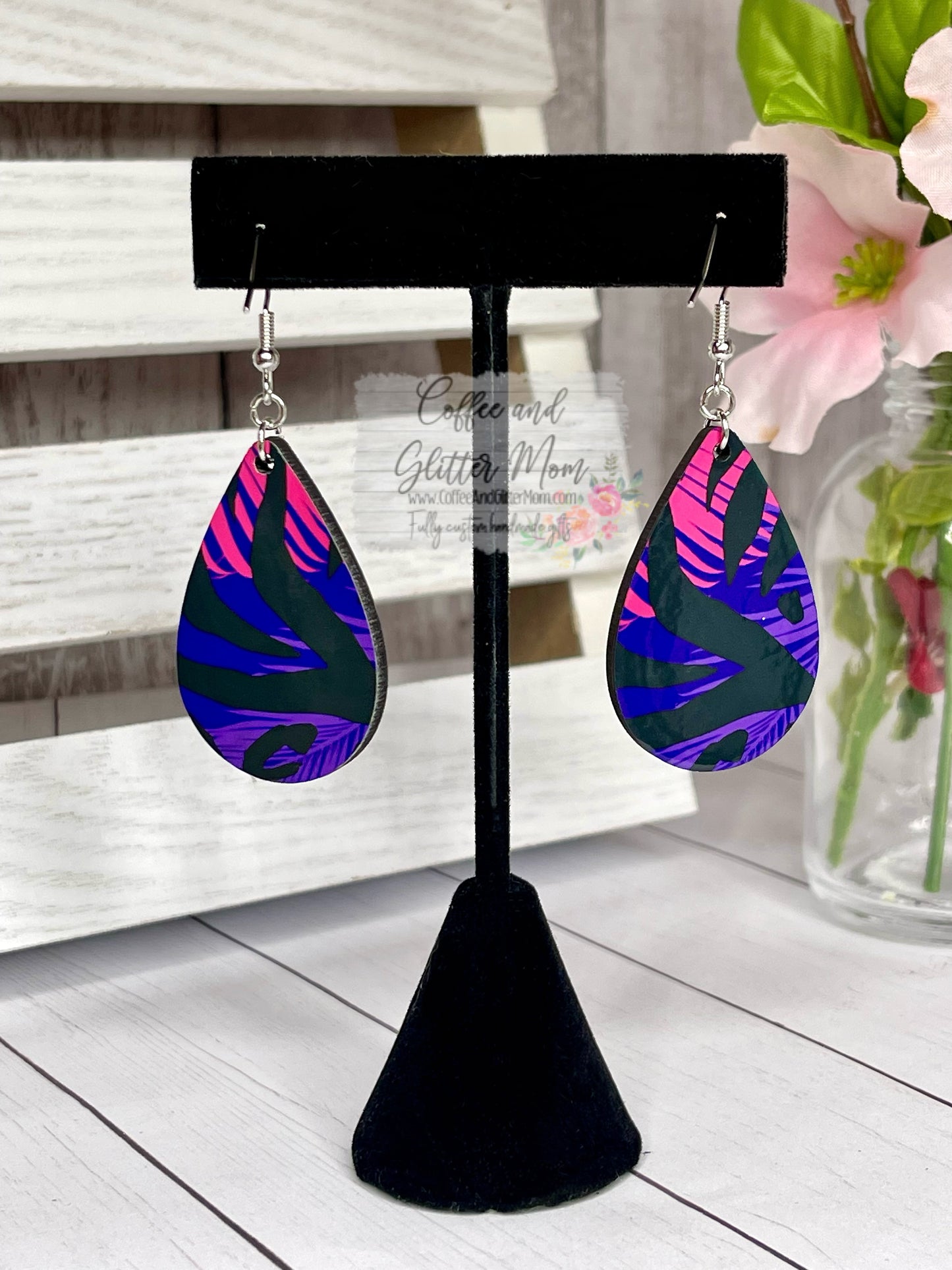 Neon Palm Leaf Teardrop Earrings