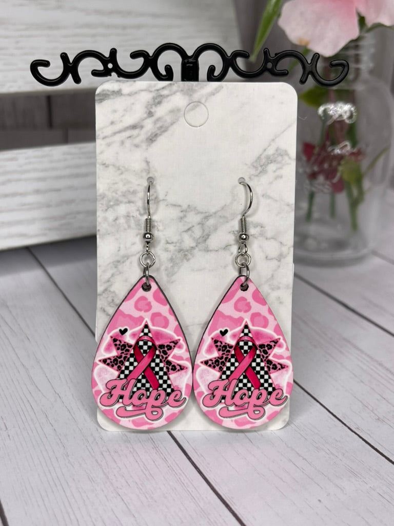 Pink Ribbon Hope Animal Print Earrings