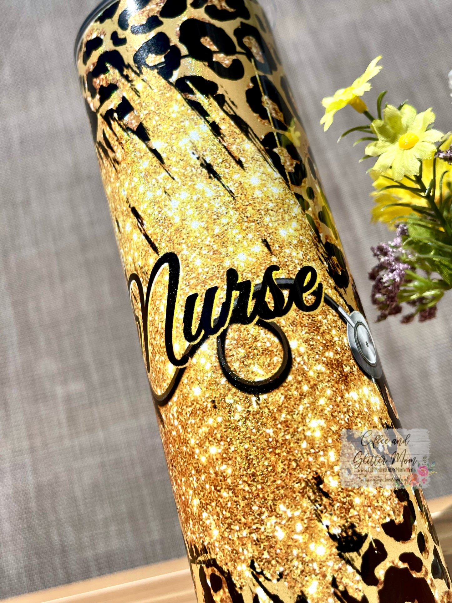 Golden Nurse Animal Print 20oz Holographic Skinny Tumbler